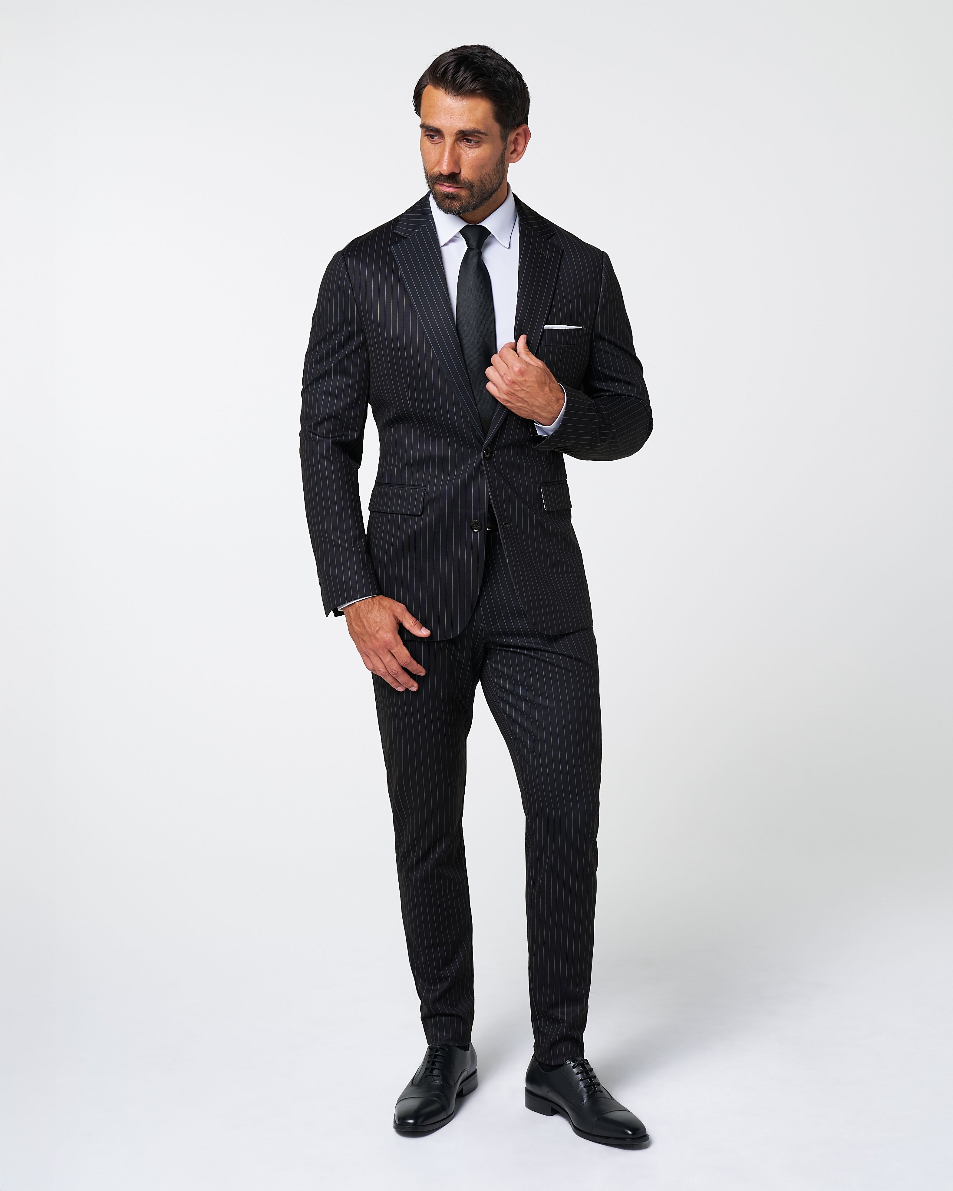 Athletic Fit Stretch Suit - Knit Black Chalk Stripe