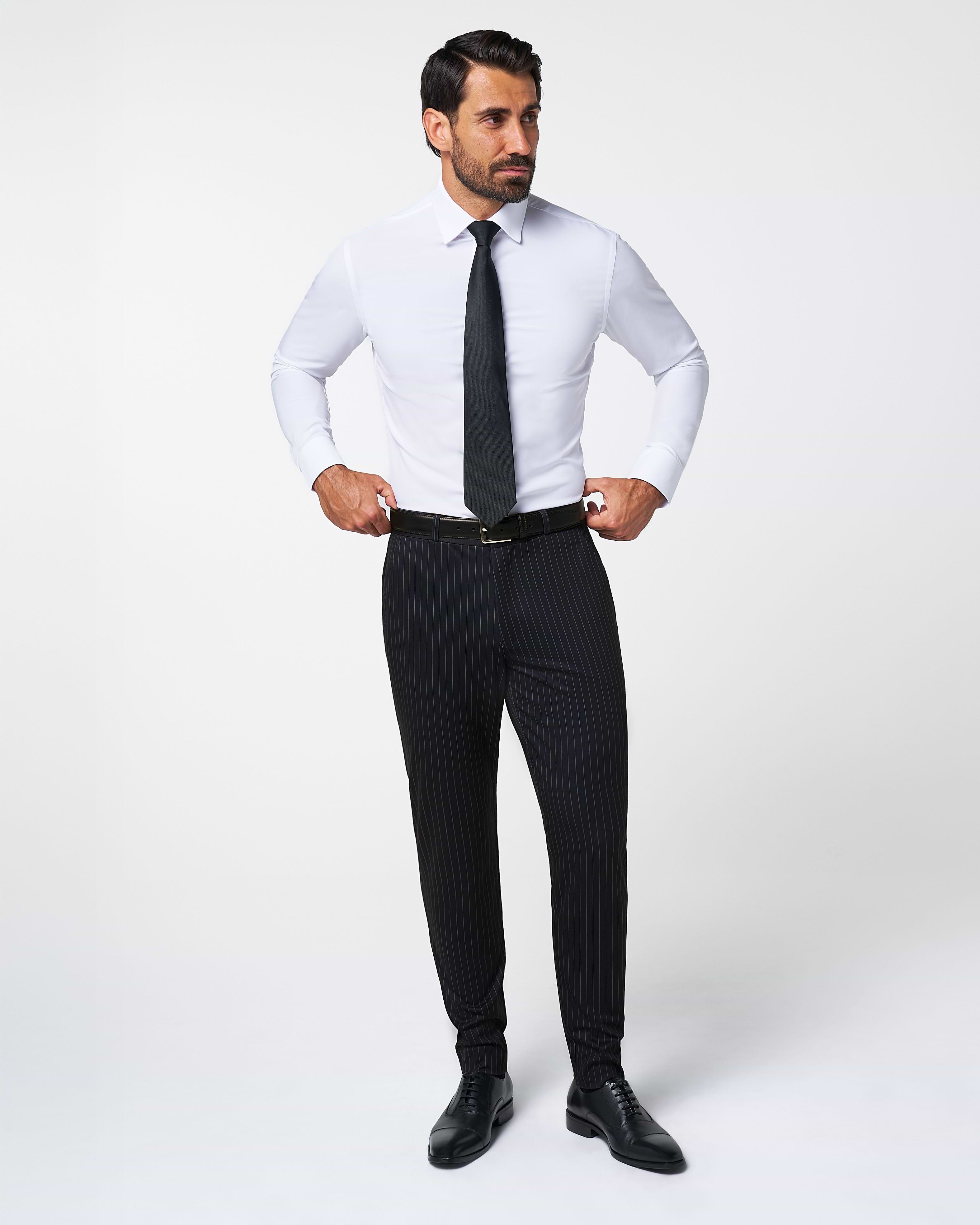 Athletic Fit Stretch Suit - Knit Black Chalk Stripe