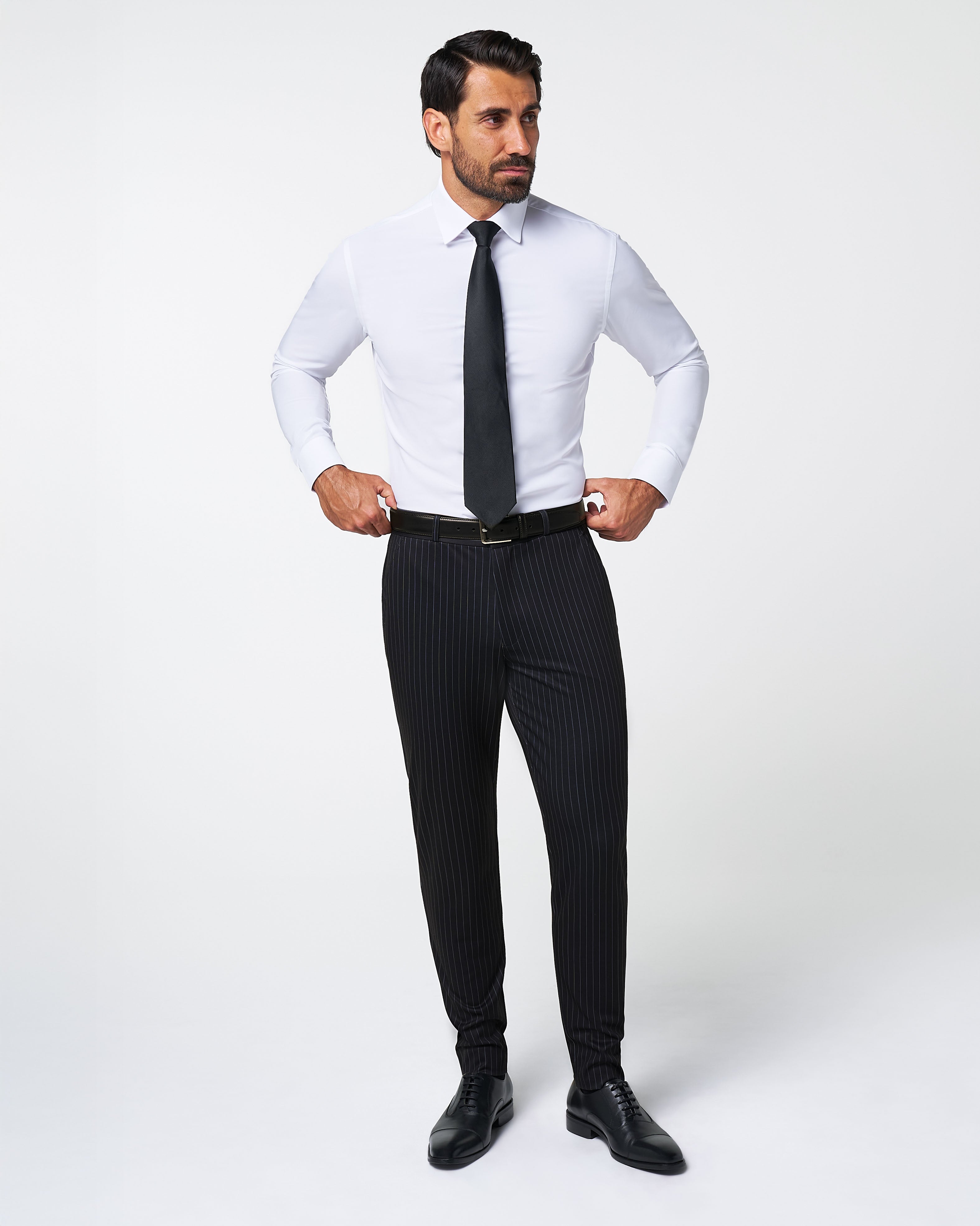 Athletic Fit Stretch Suit - Knit Black Chalk Stripe