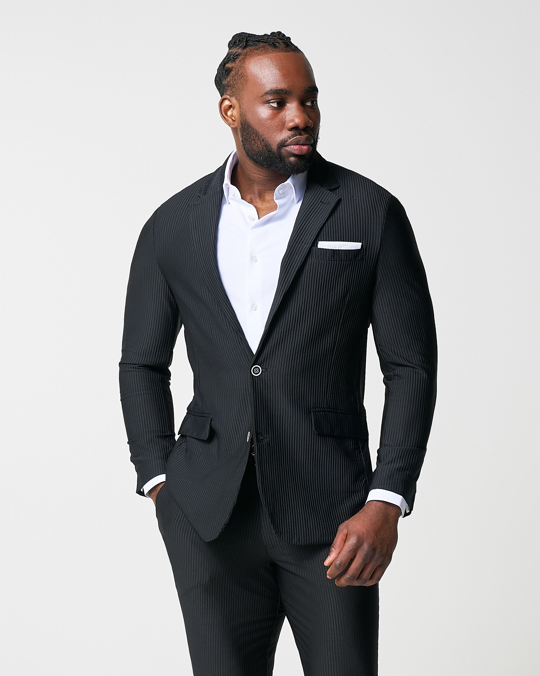 Athletic Fit Stretch Suit - Black Seersucker