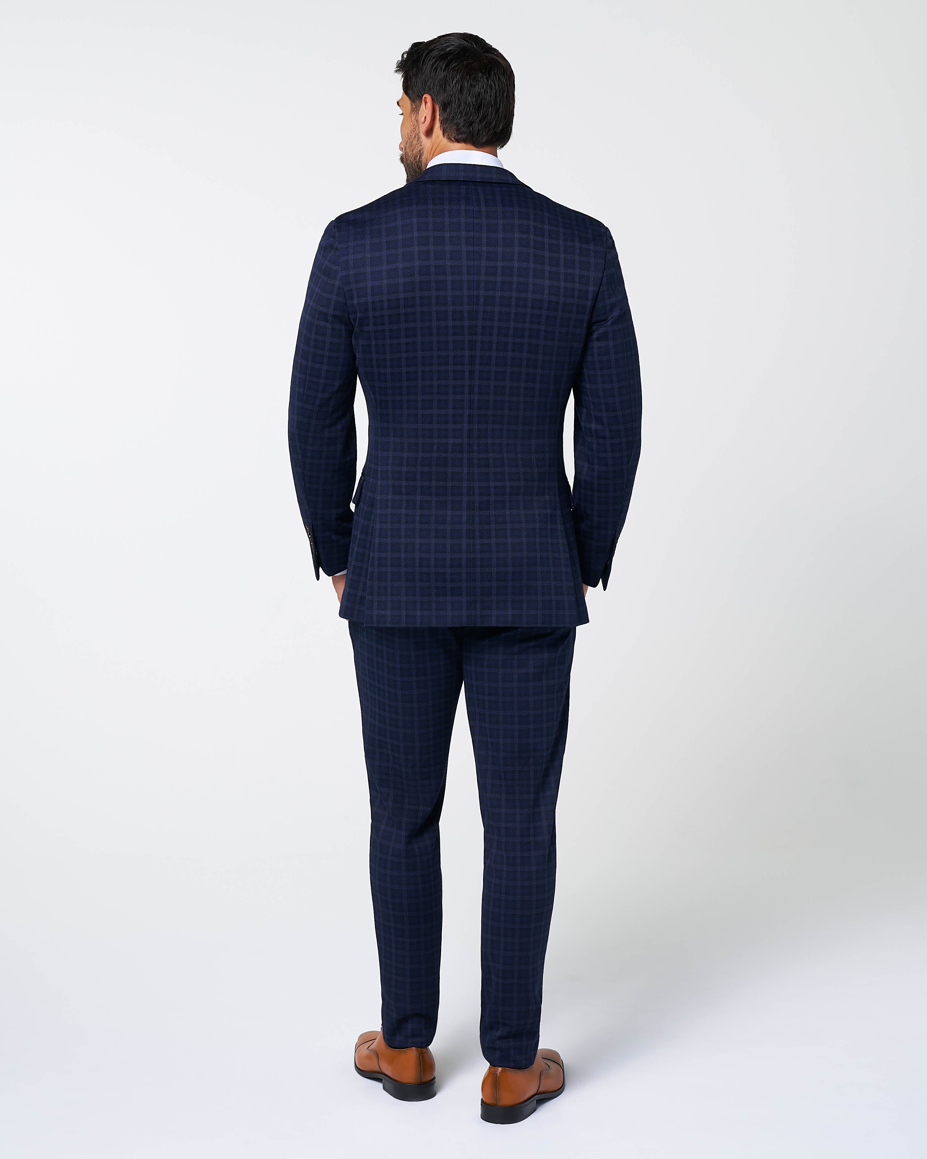 Athletic Fit Stretch Wool Suit - Blue Plaid