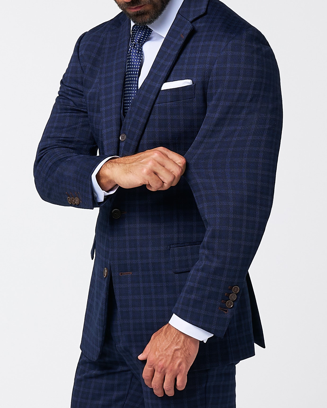 Athletic Fit Stretch Wool Suit - Blue Plaid