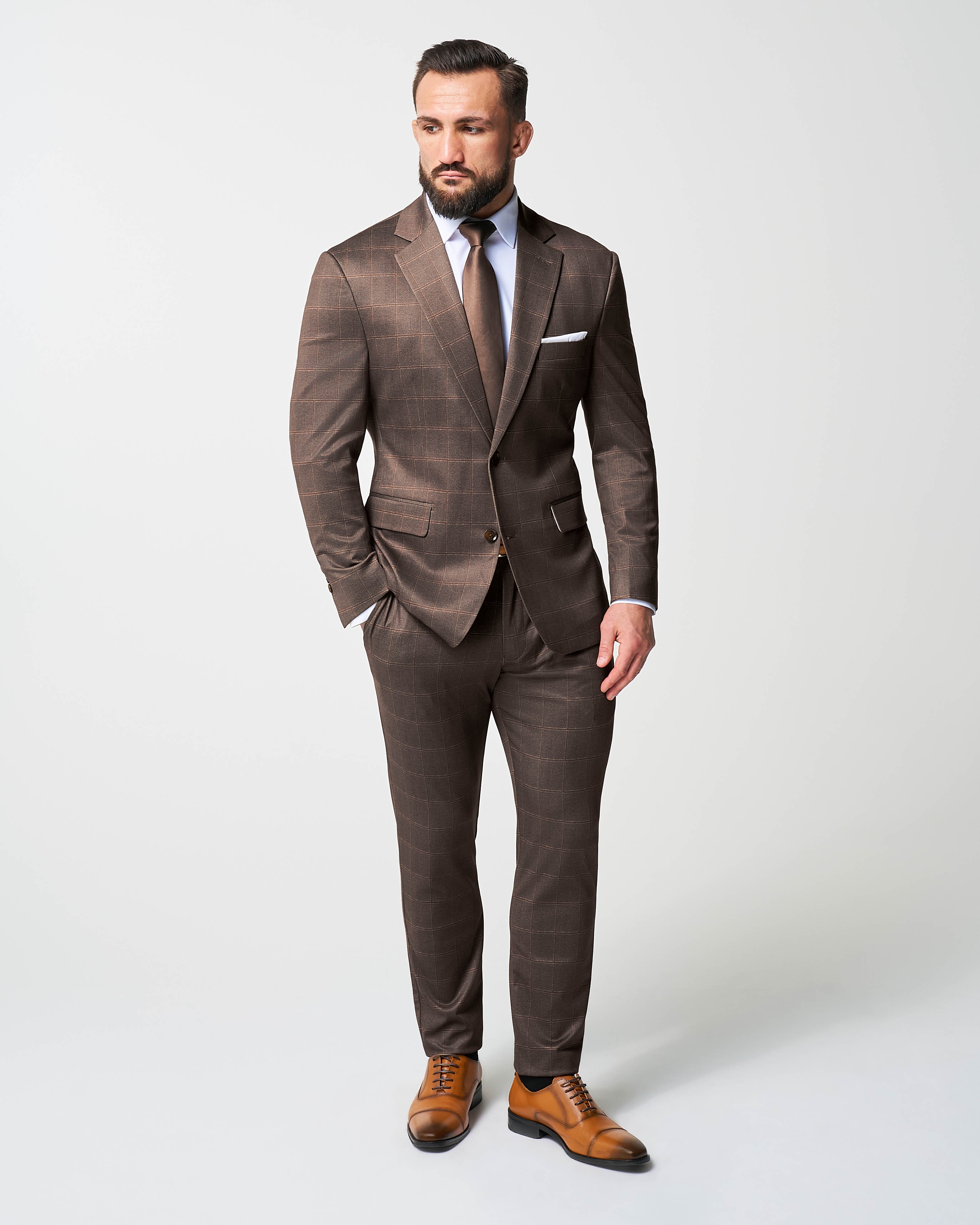 Athletic Fit Stretch Suit - Bronzed Brown Big Windowpane