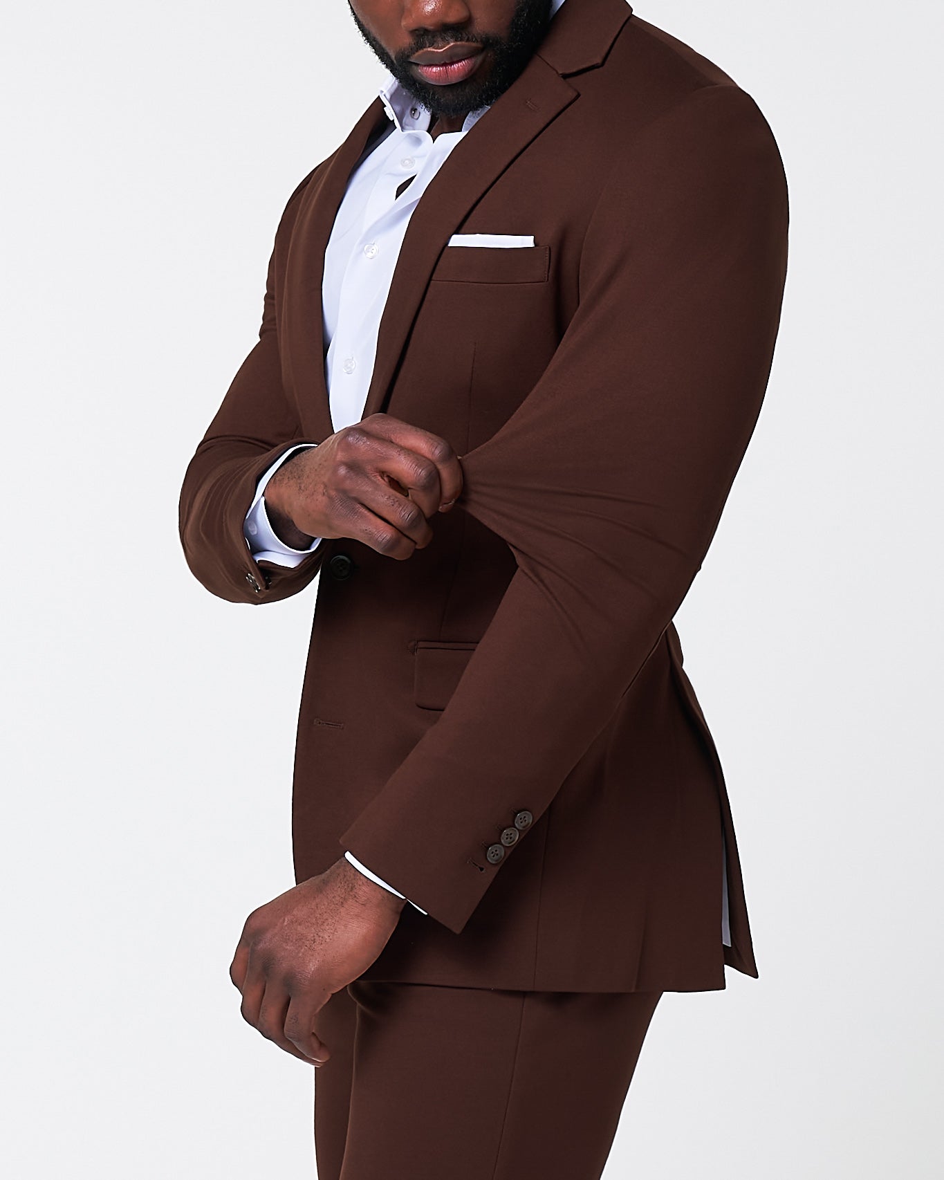 Athletic Fit Stretch Suit - Solid Brown