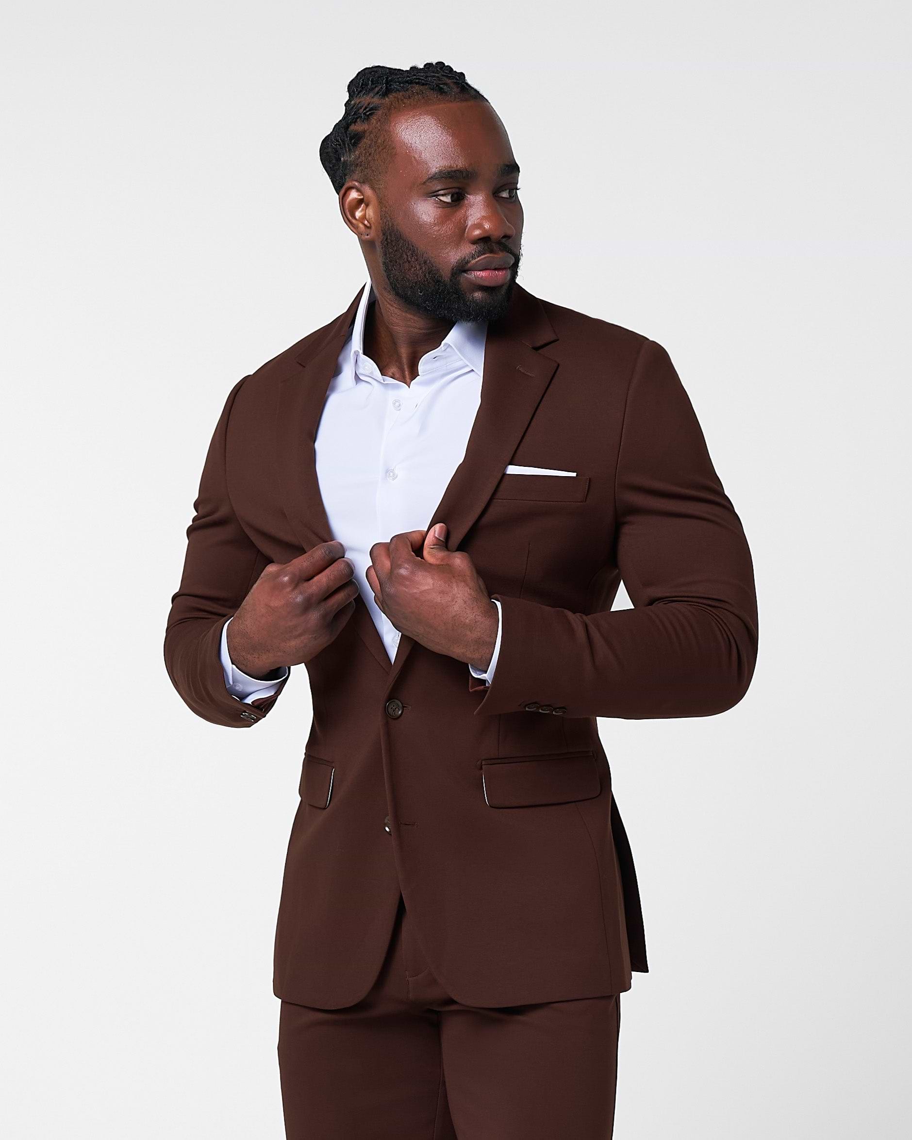 Athletic Fit Stretch Suit - Solid Brown