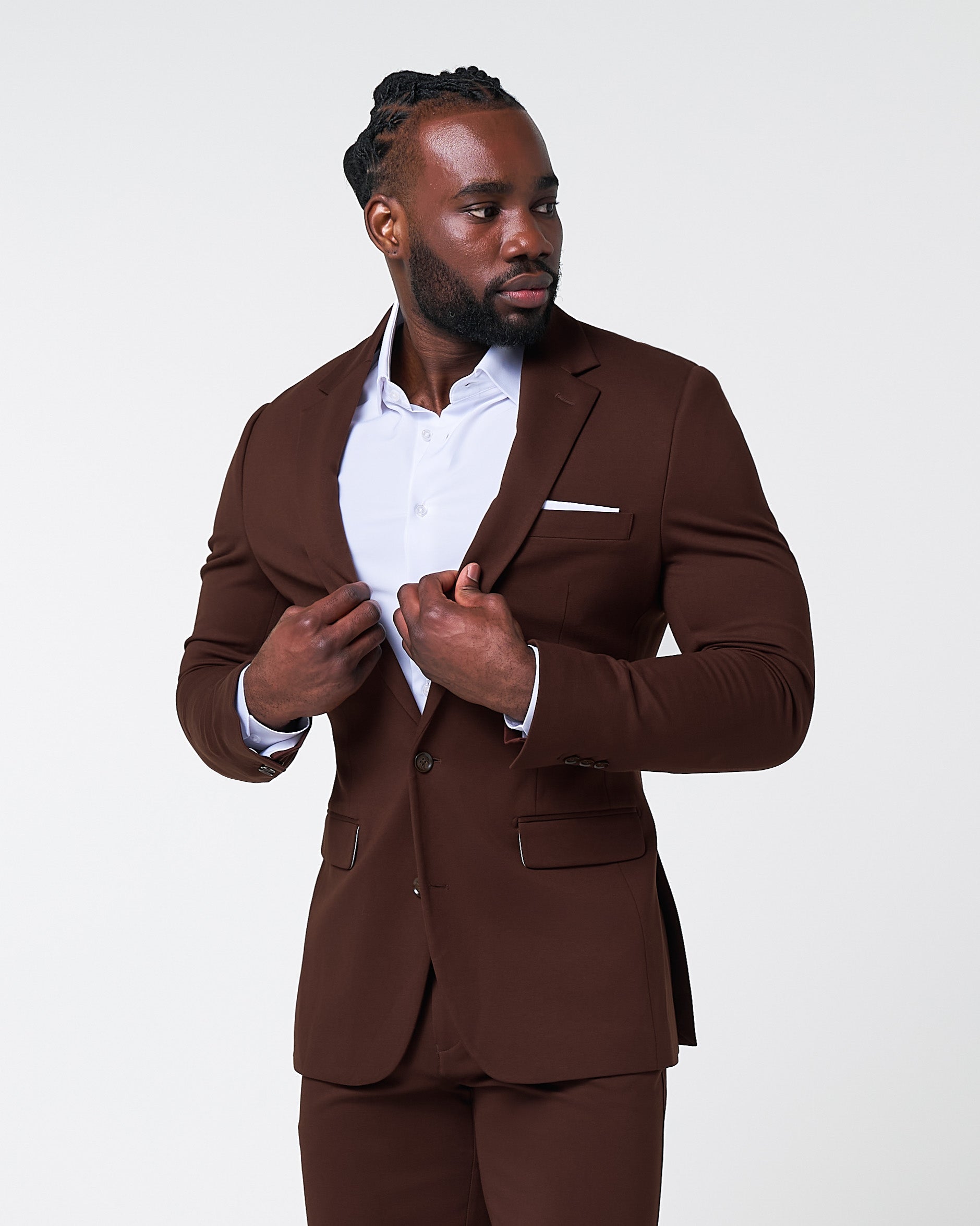 Athletic Fit Stretch Suit - Solid Brown