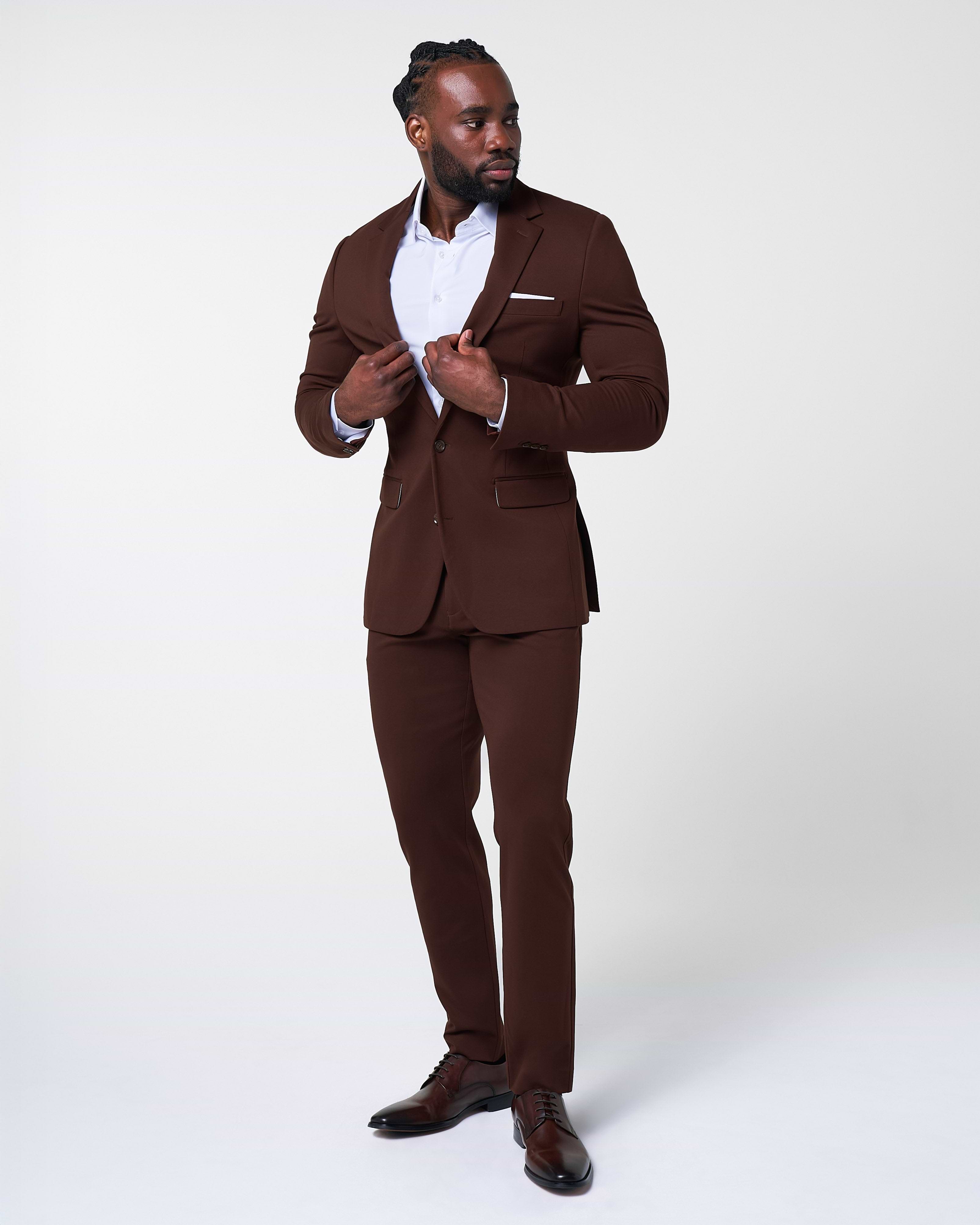 Athletic Fit Stretch Suit - Solid Brown