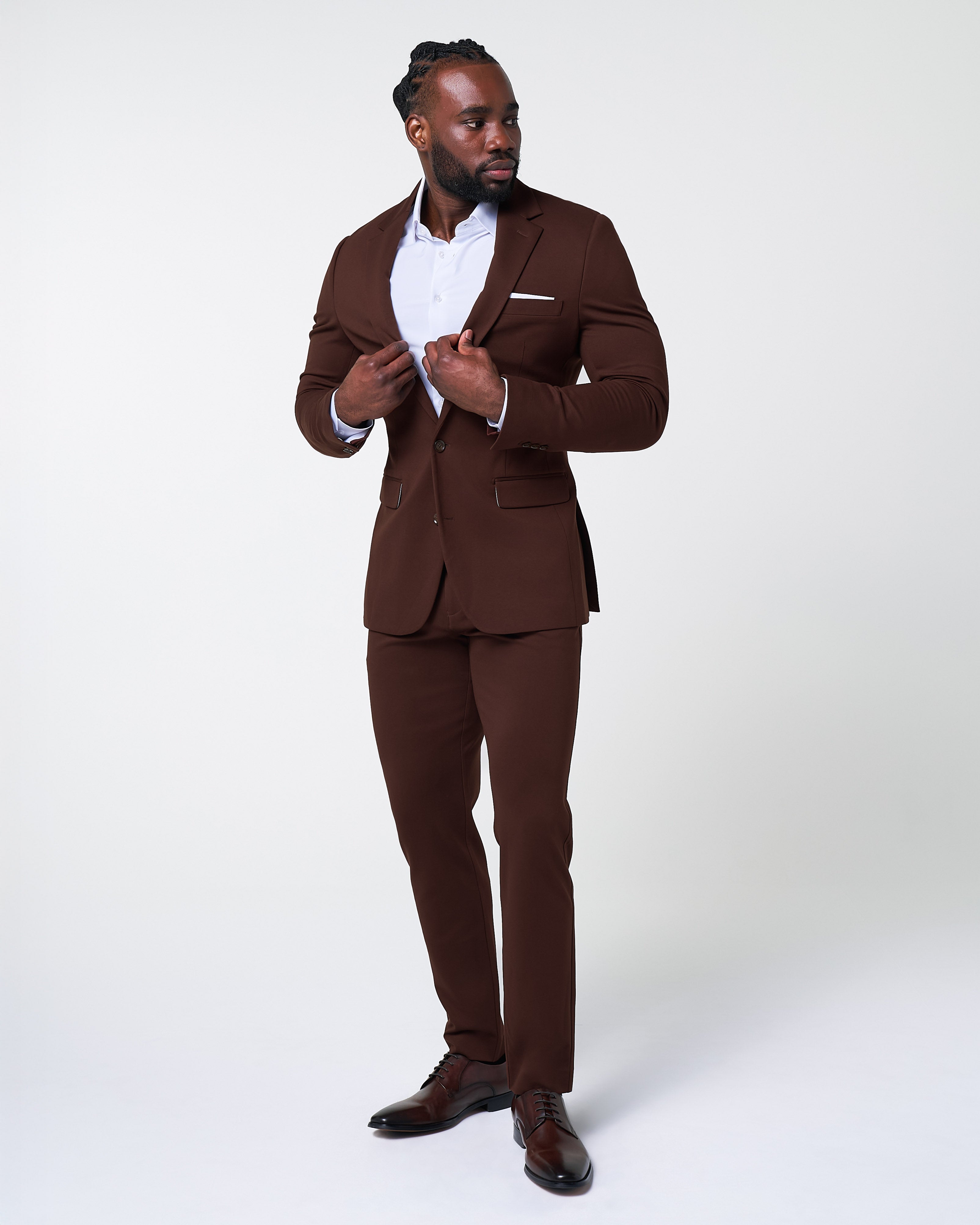 Athletic Fit Stretch Suit - Solid Brown