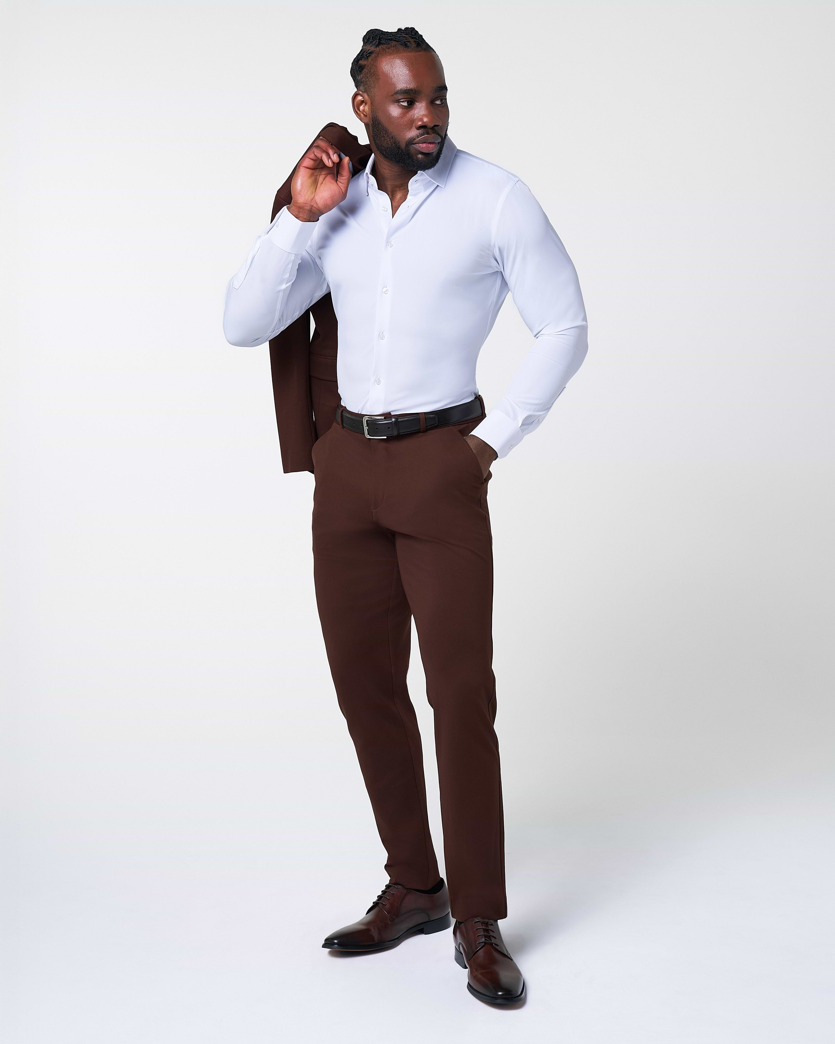 Athletic Fit Stretch Suit - Solid Brown