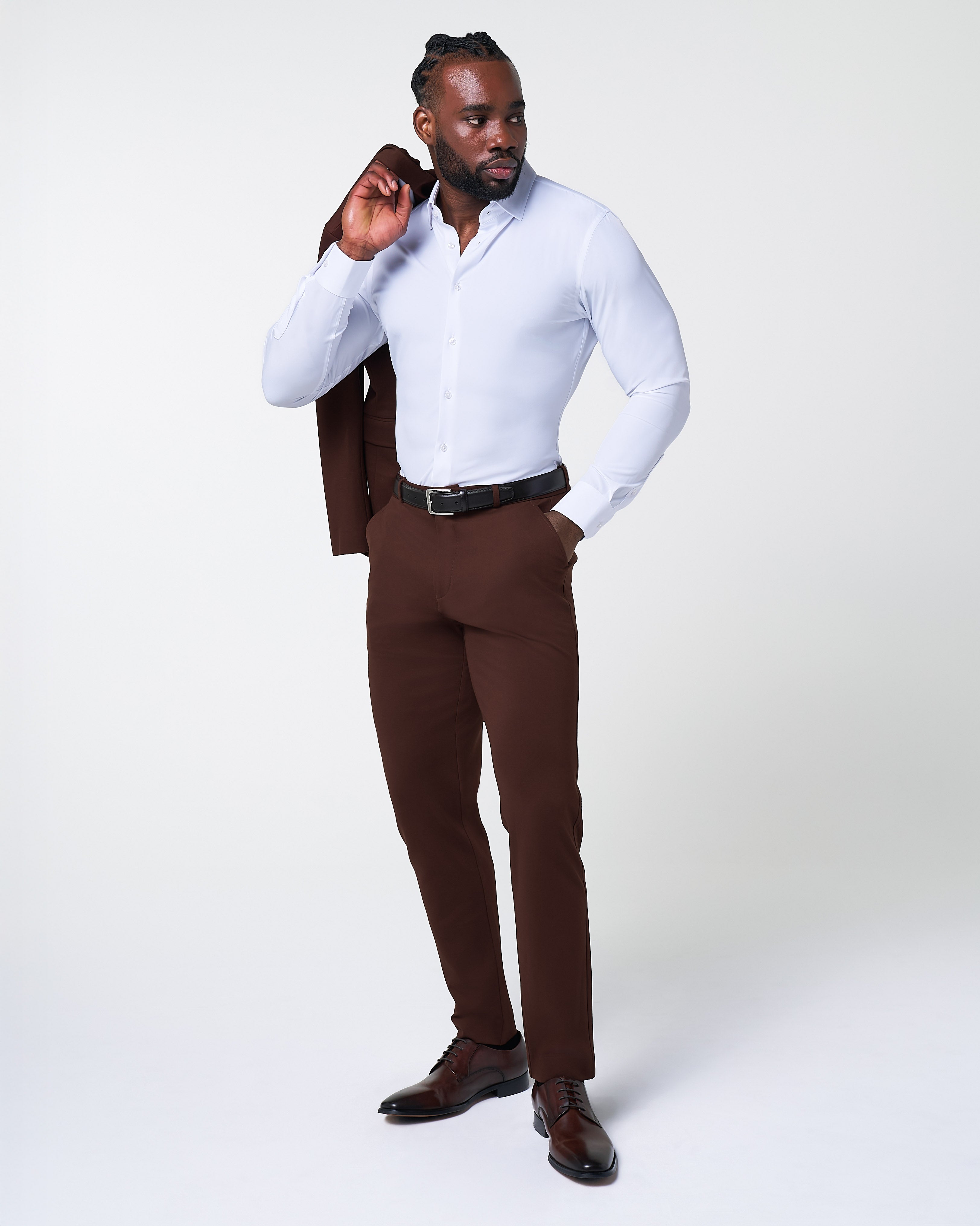 Athletic Fit Stretch Suit - Solid Brown