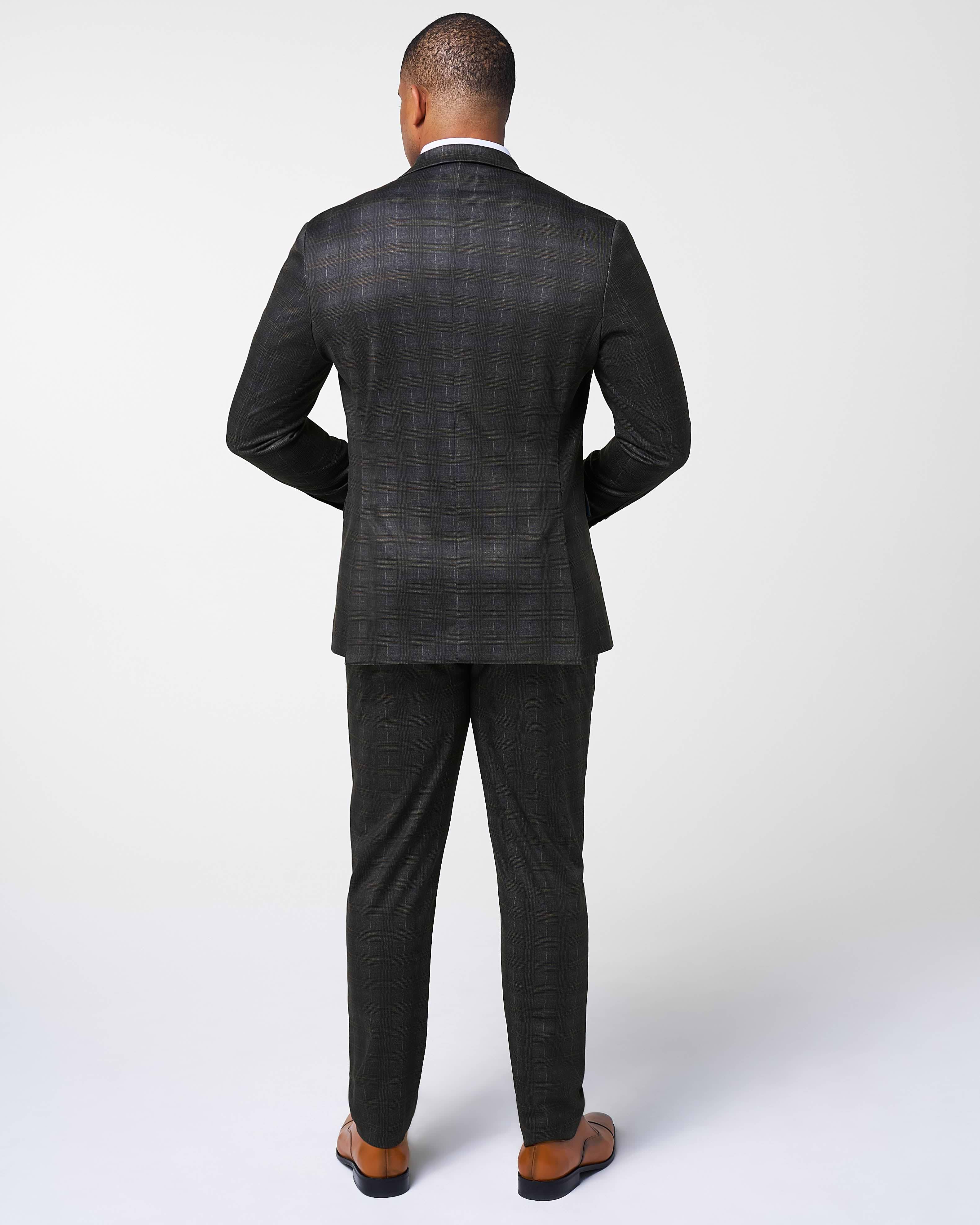 Athletic Fit Stretch Suit - Brown Plaid