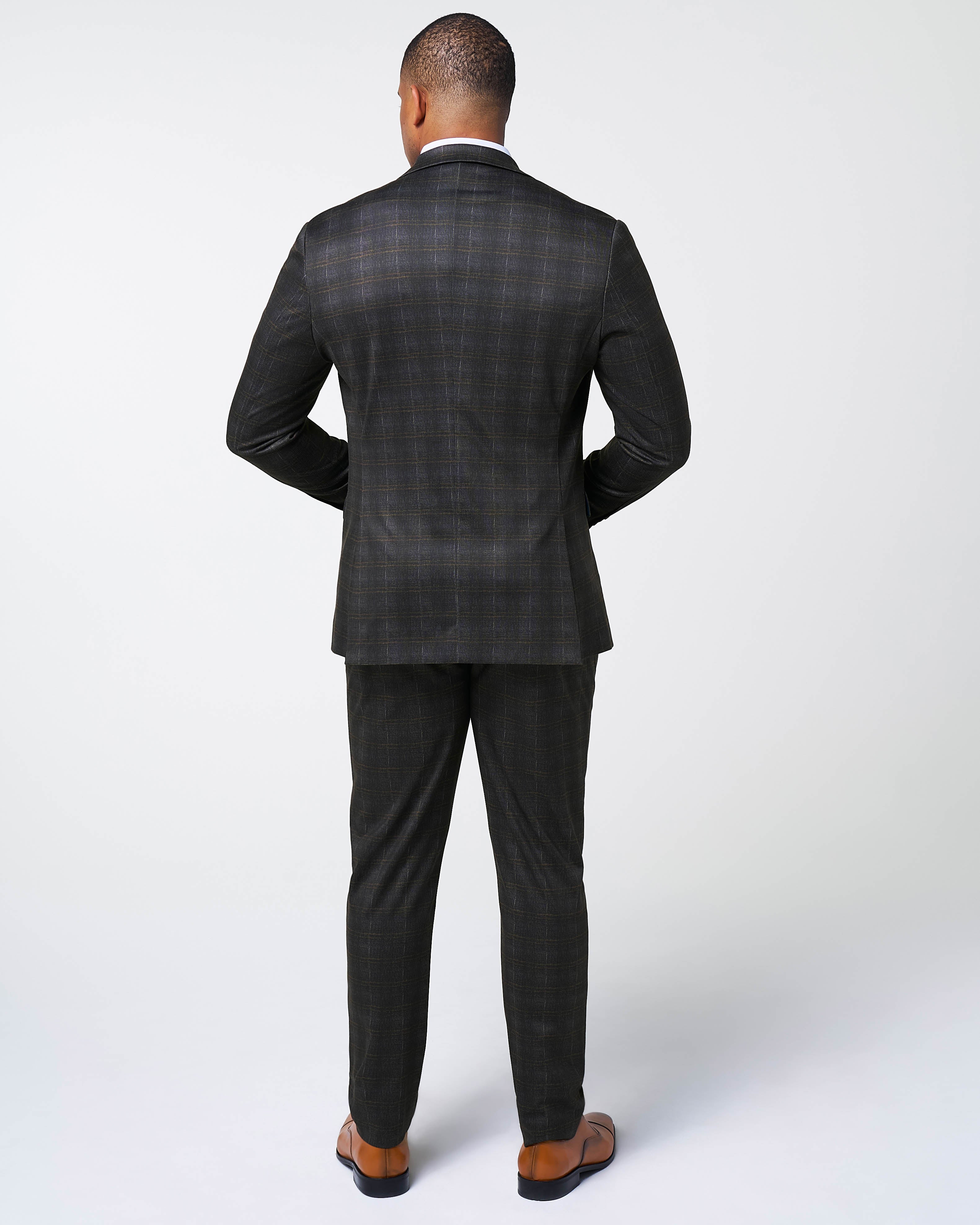 Athletic Fit Stretch Suit - Brown Plaid