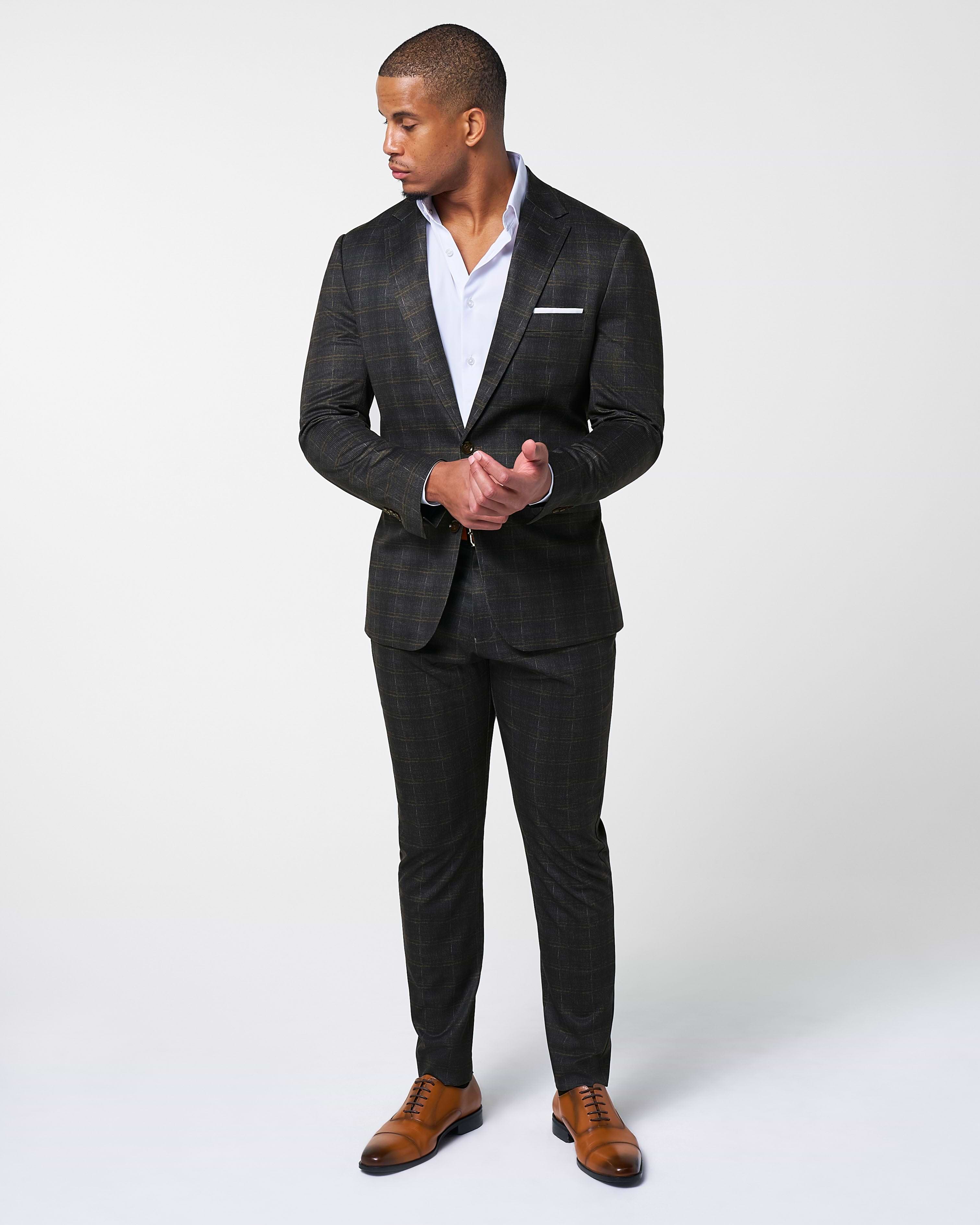 Athletic Fit Stretch Suit - Brown Plaid