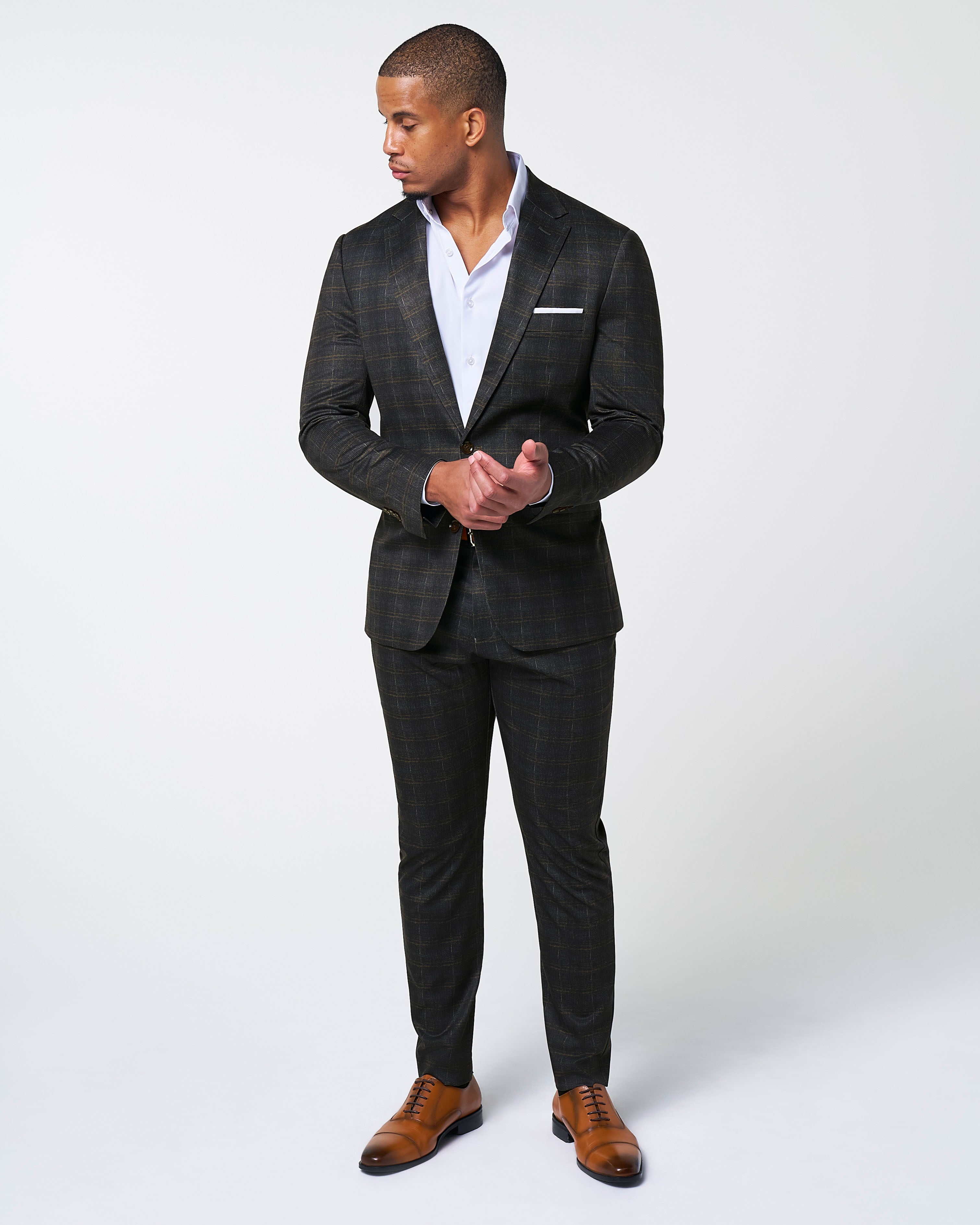 Athletic Fit Stretch Suit - Brown Plaid