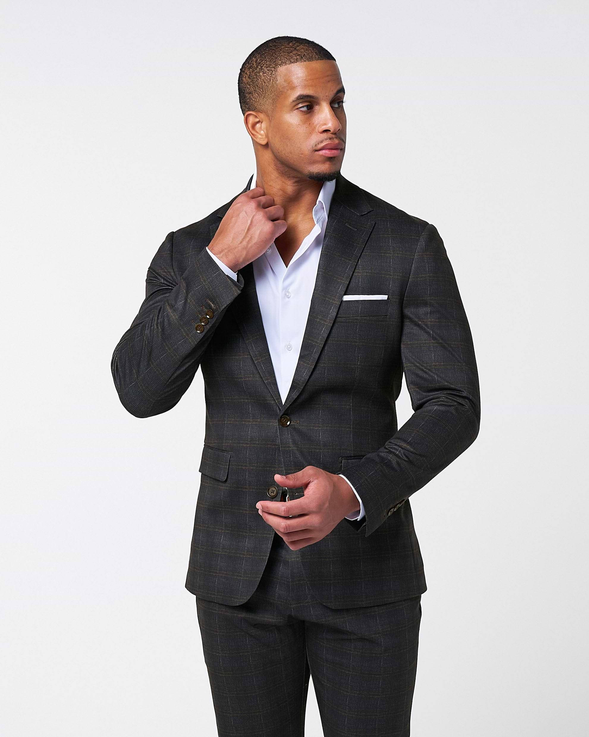 Athletic Fit Stretch Suit - Brown Plaid