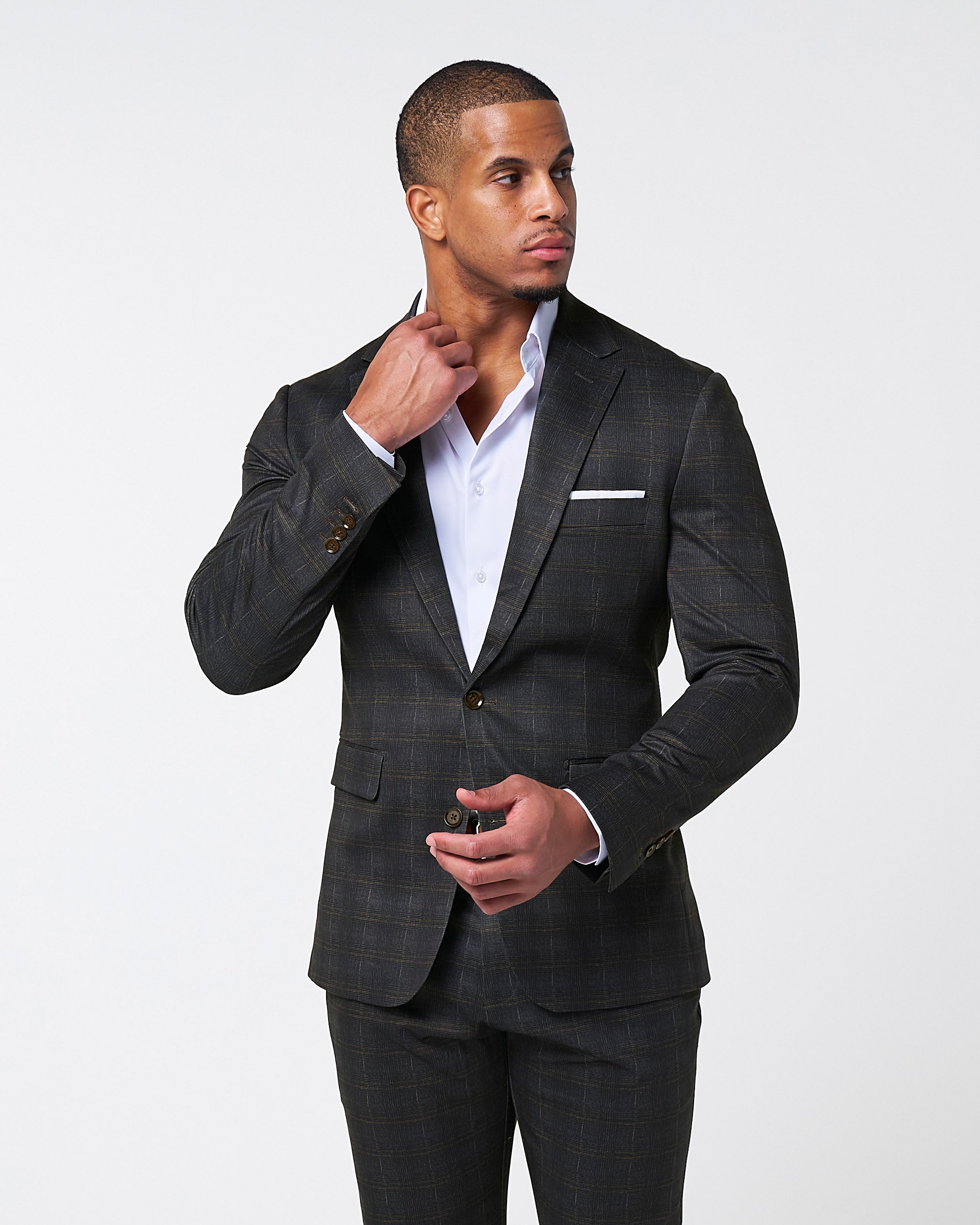 Athletic Fit Stretch Suit - Brown Plaid