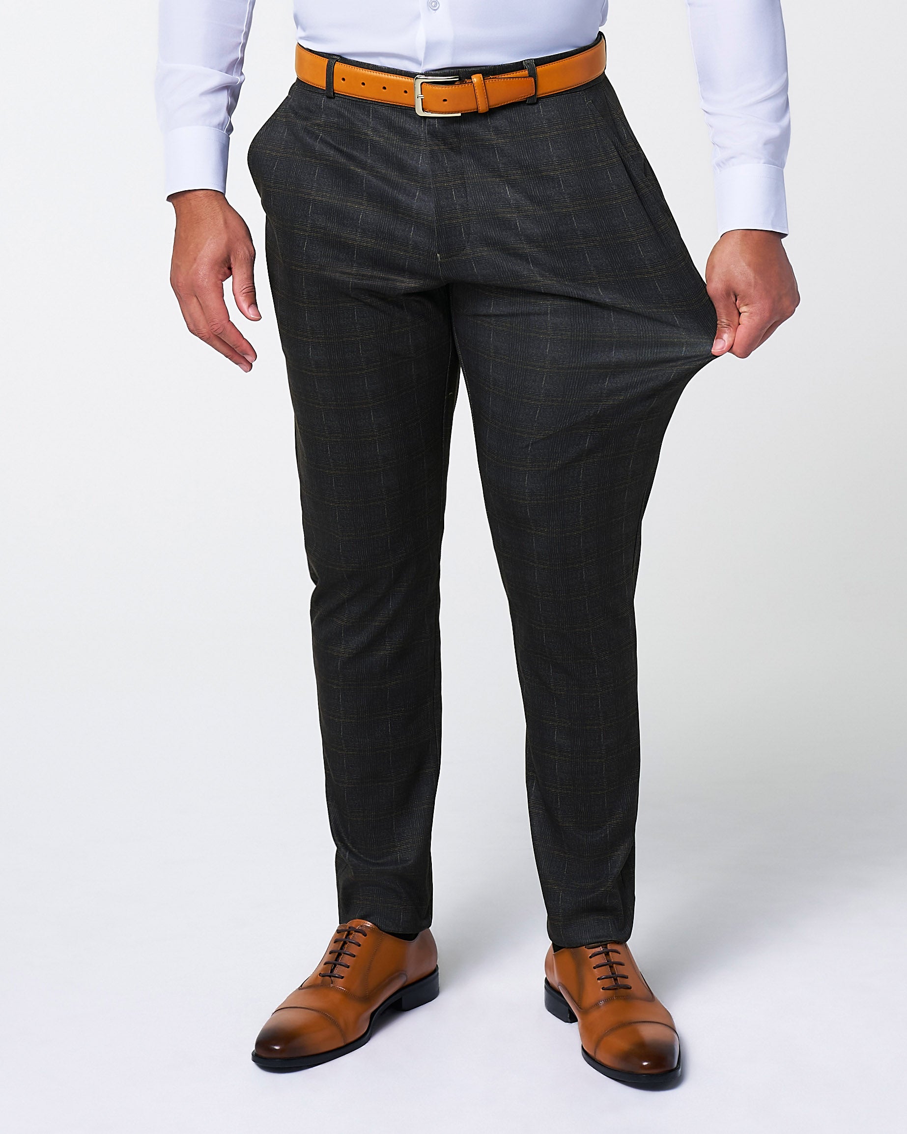 Athletic Fit Stretch Suit - Brown Plaid