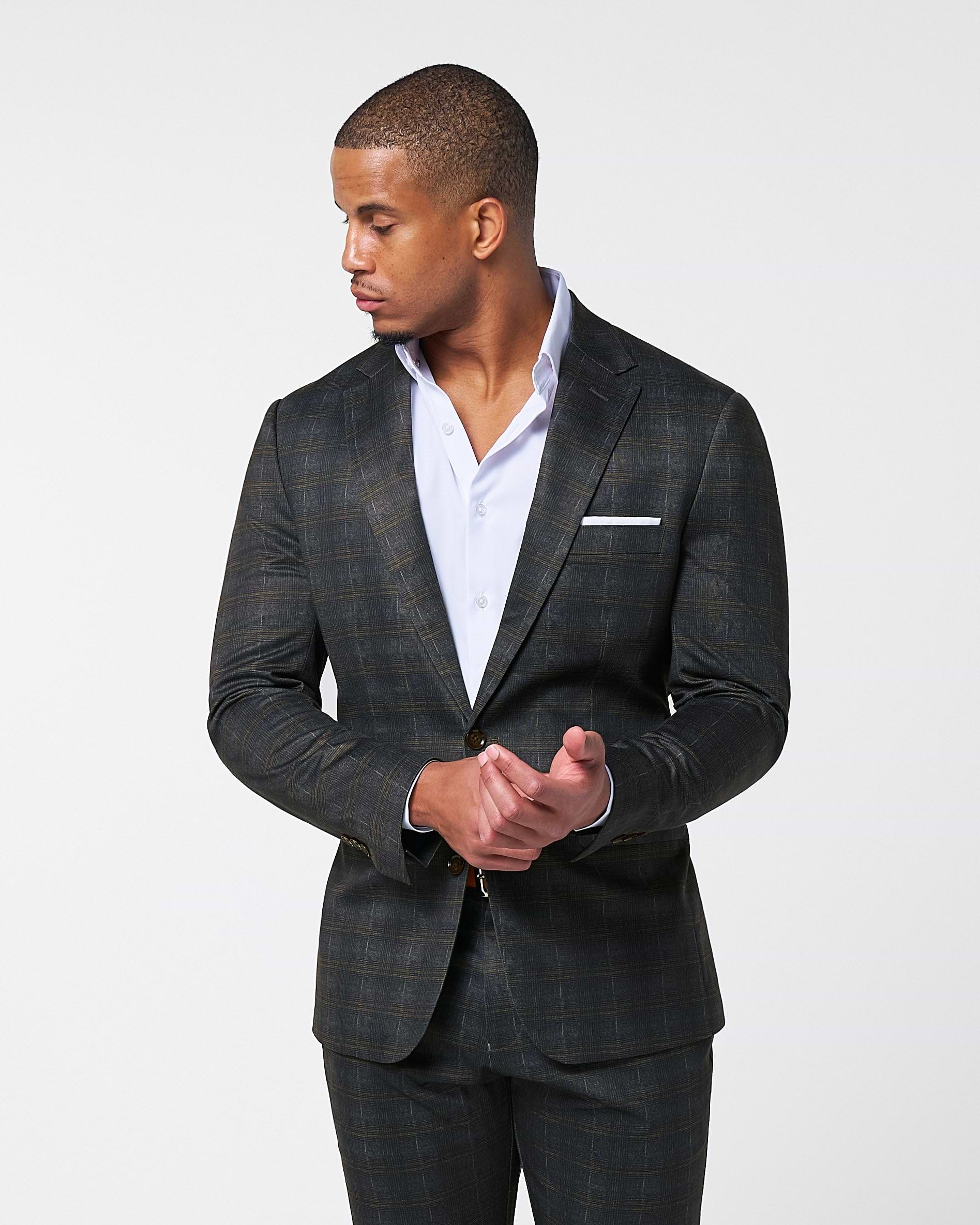 Athletic Fit Stretch Blazer - Brown Plaid