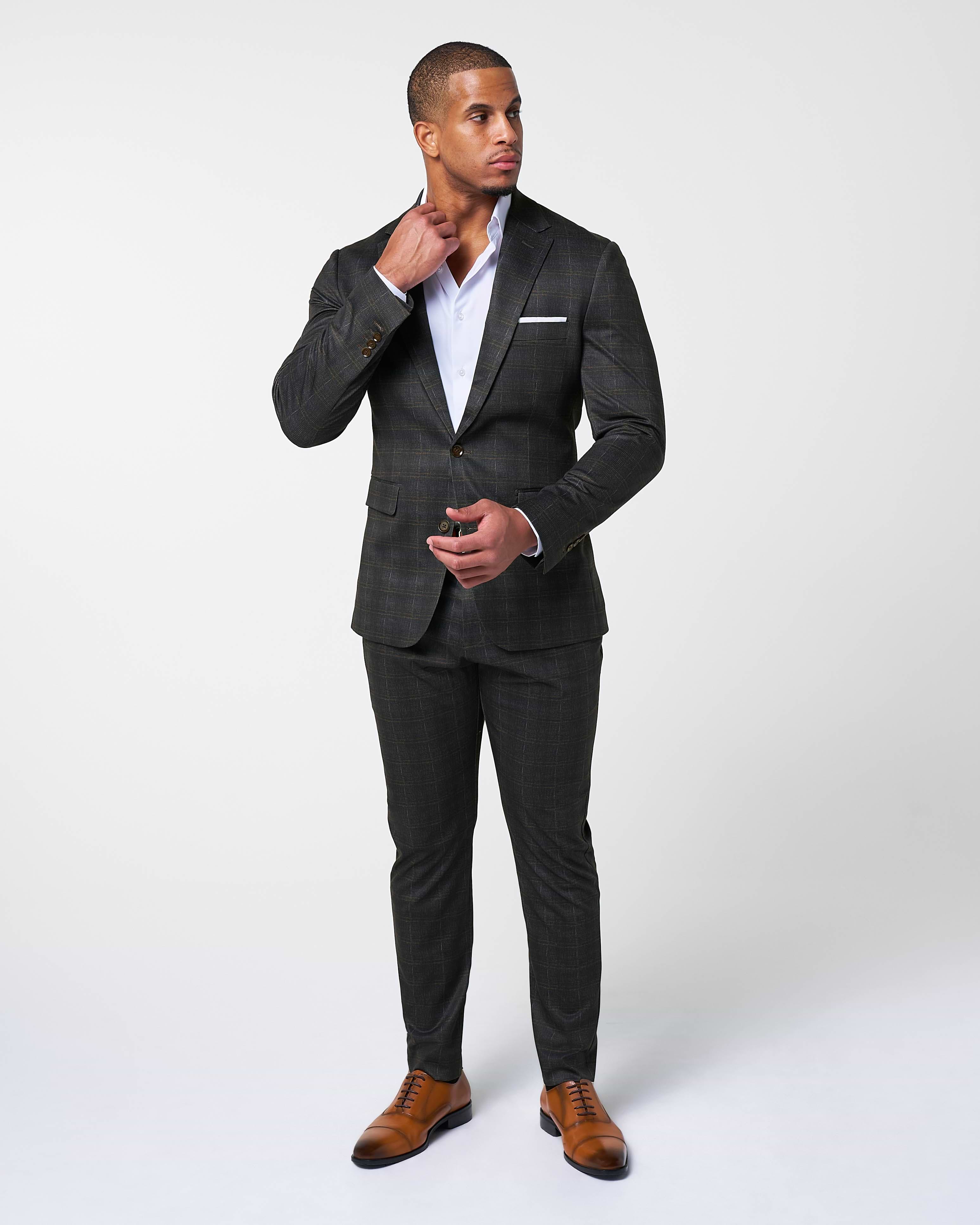 Athletic Fit Stretch Blazer - Brown Plaid