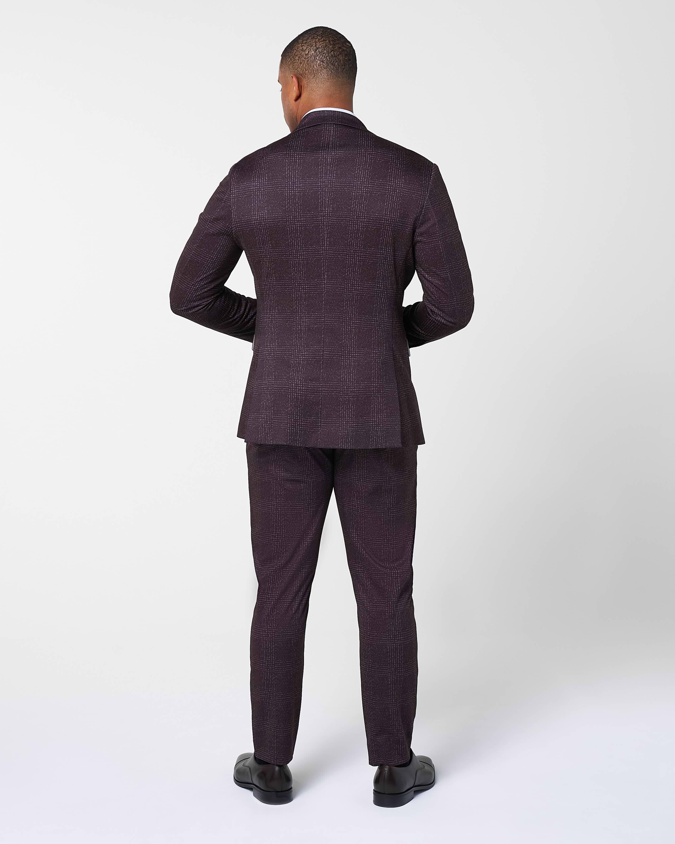 Athletic Fit Stretch Suit - Burgundy Big Plaid