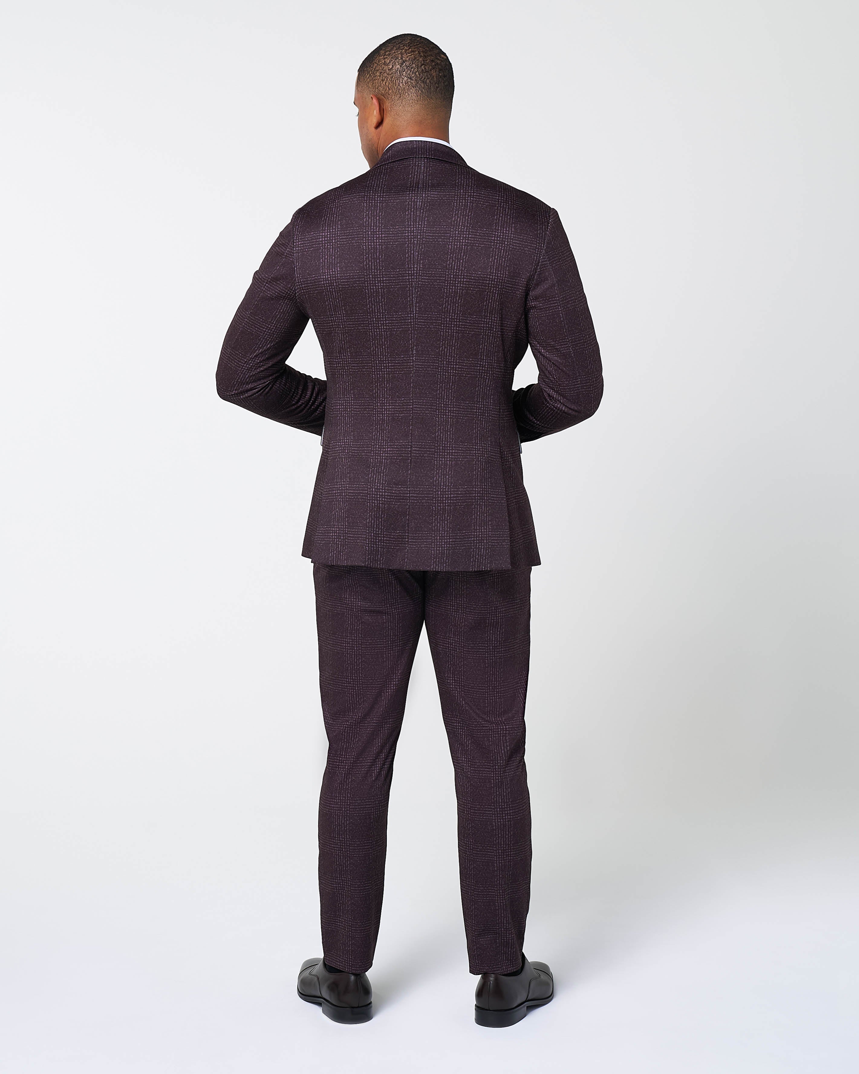 Athletic Fit Stretch Suit - Burgundy Big Plaid