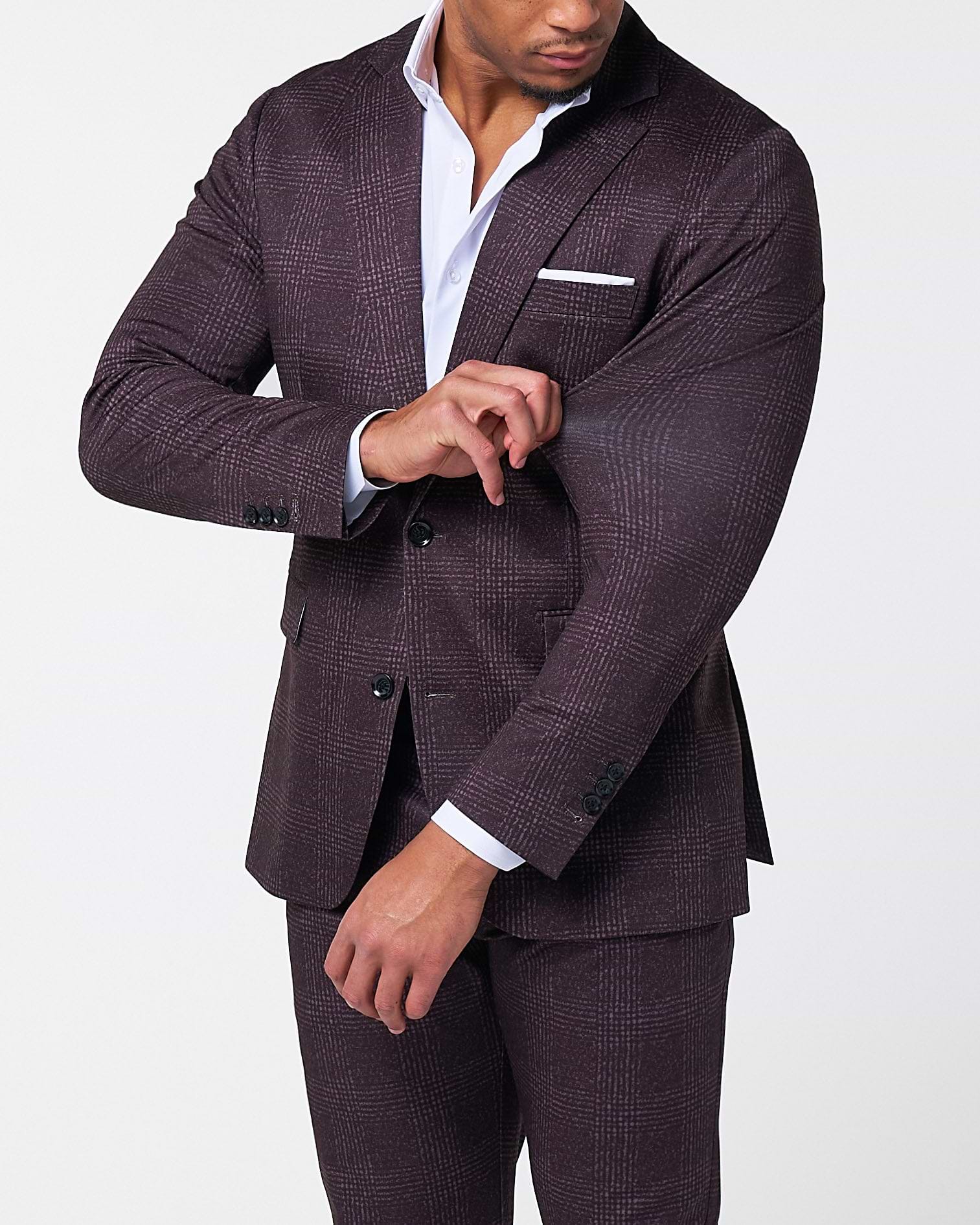 Athletic Fit Stretch Suit - Burgundy Big Plaid