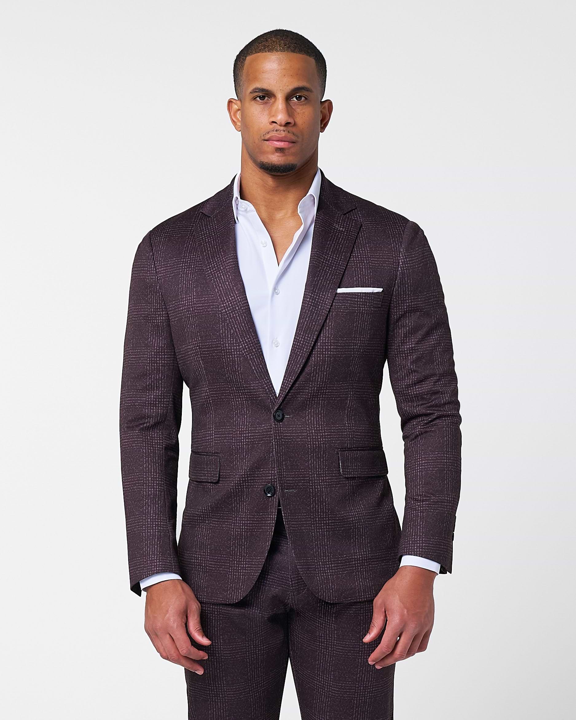Athletic Fit Stretch Suit - Burgundy Big Plaid