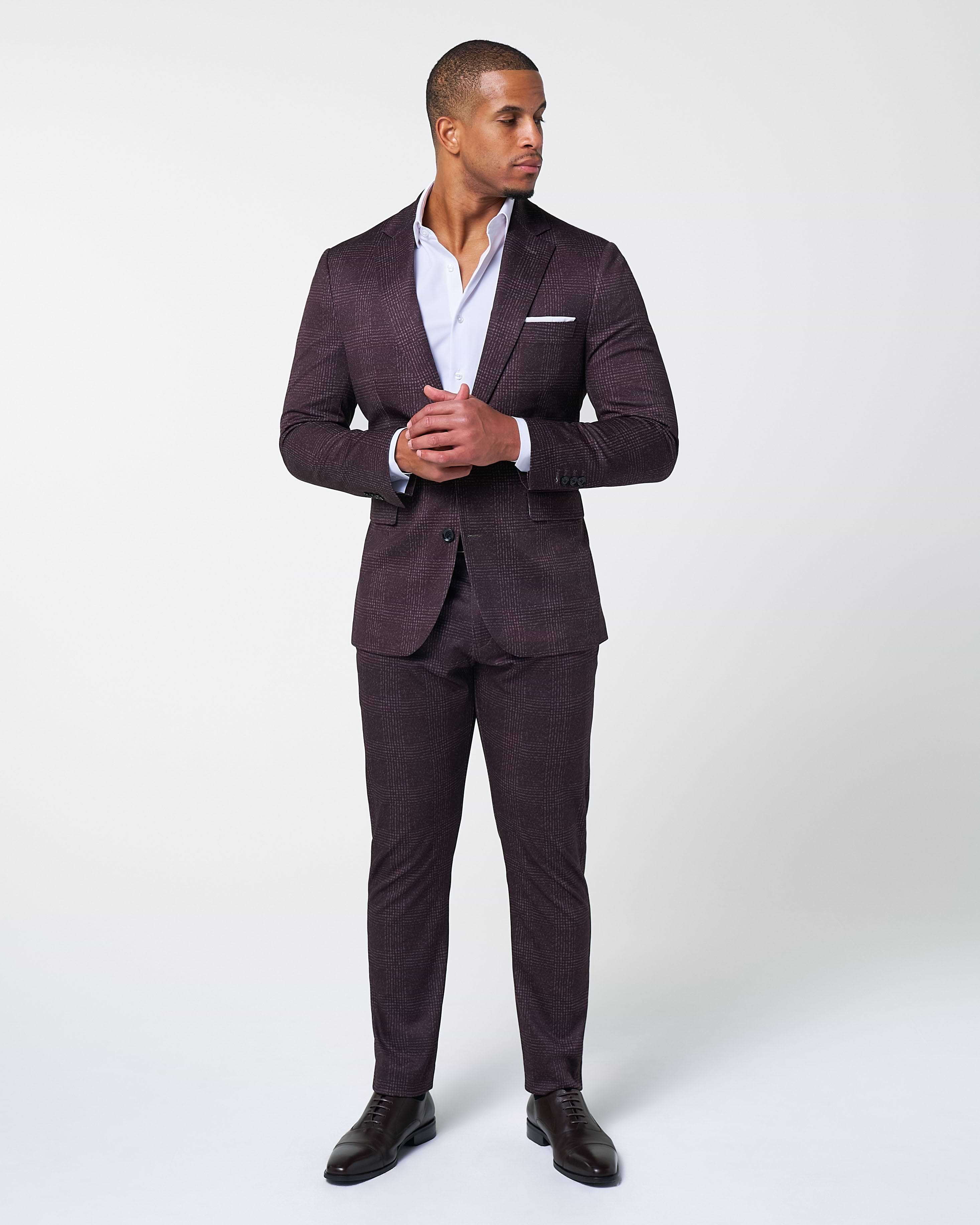 Athletic Fit Stretch Suit - Burgundy Big Plaid
