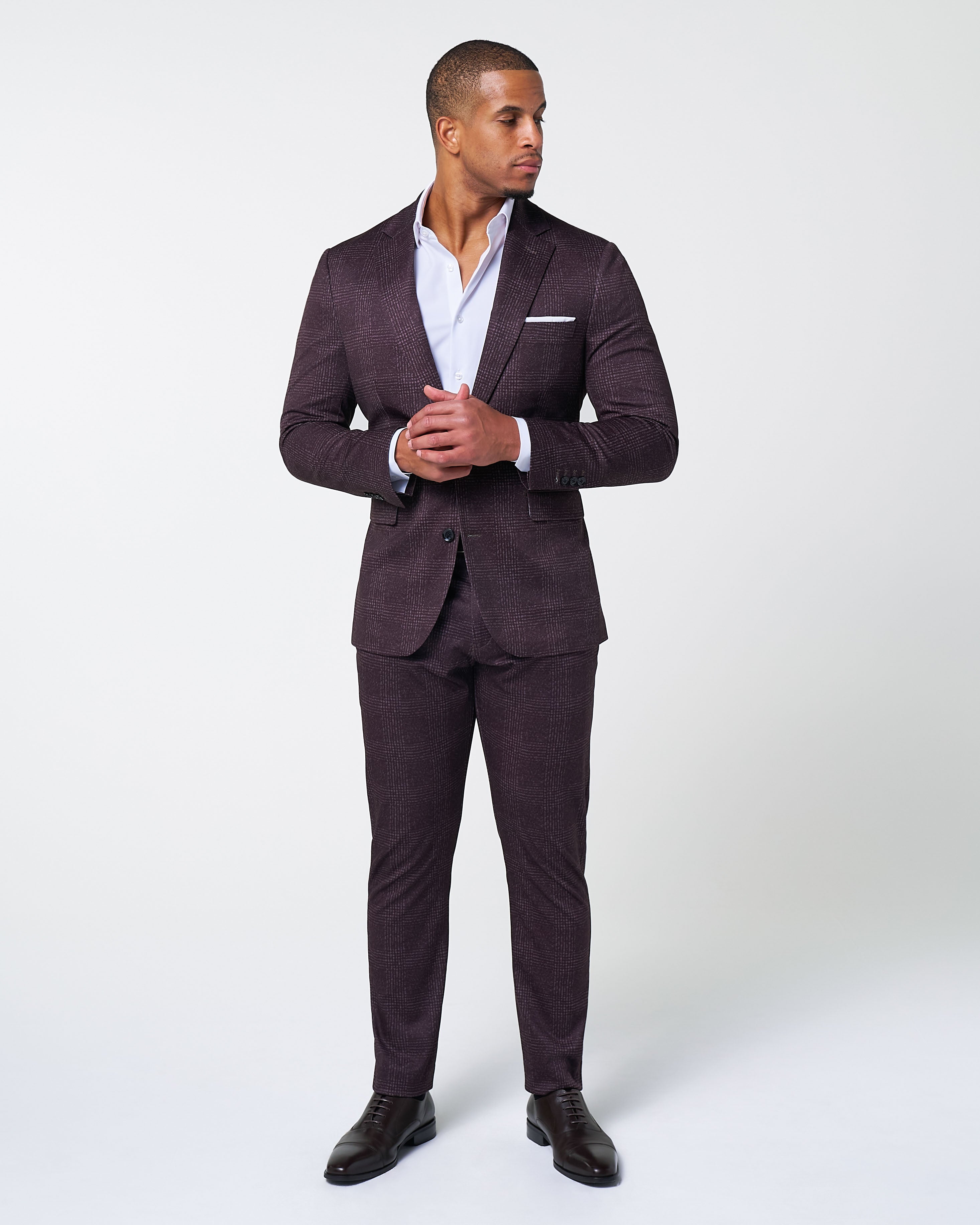 Athletic Fit Stretch Suit - Burgundy Big Plaid