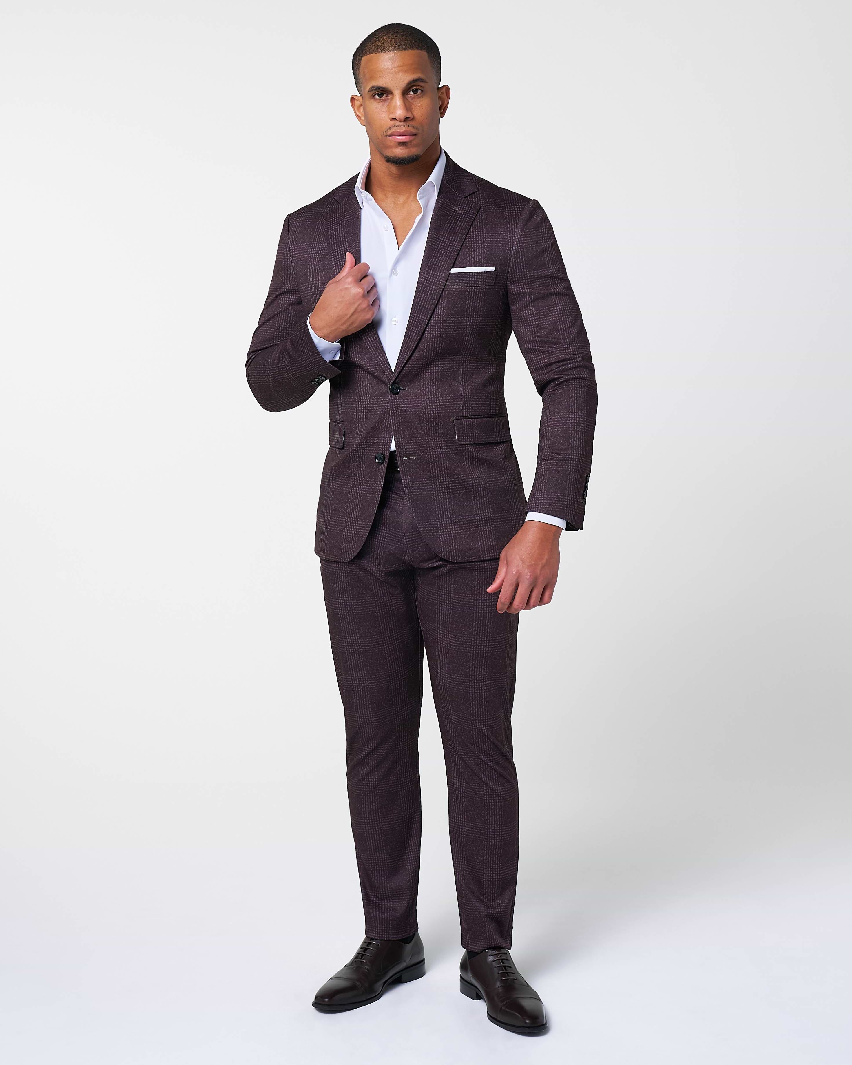 Athletic Fit Stretch Suit - Burgundy Big Plaid