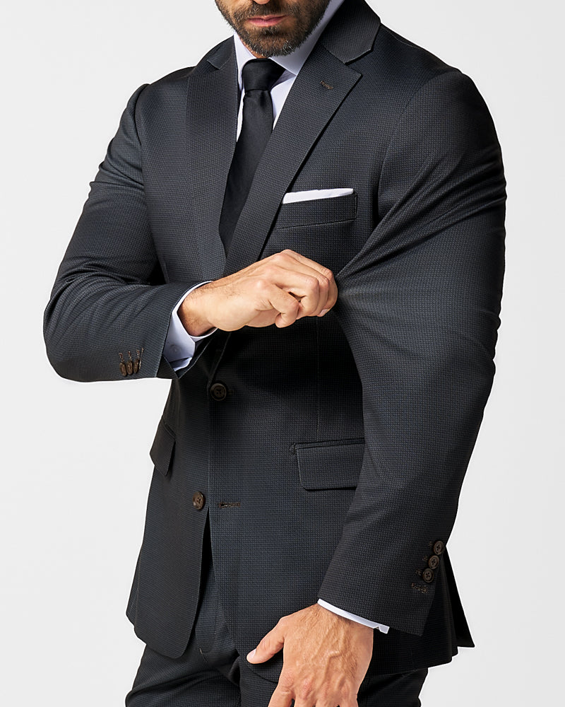 Athletic Fit Stretch Suit - Charcoal Microcheck