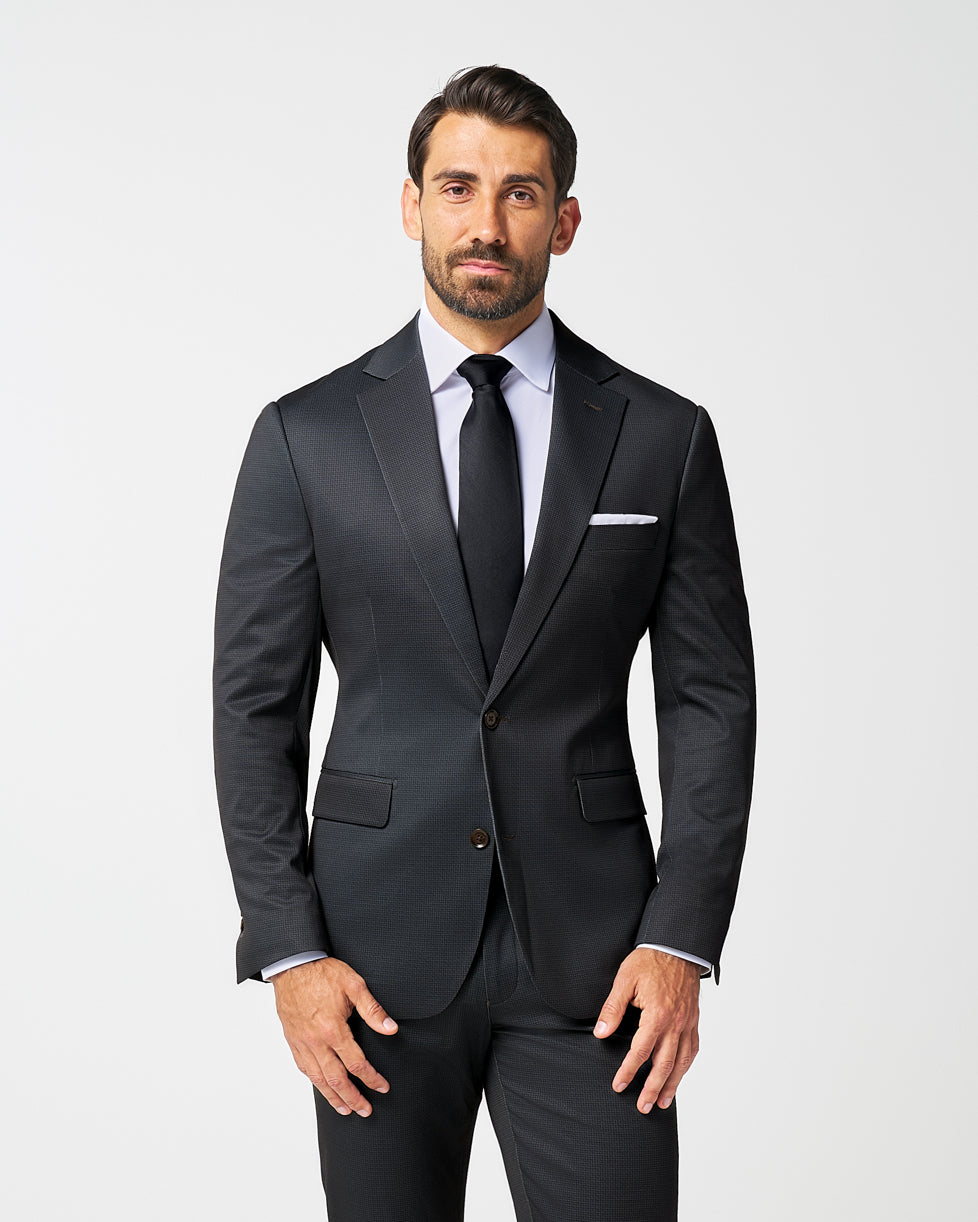 Athletic Fit Stretch Blazer - Charcoal Microcheck