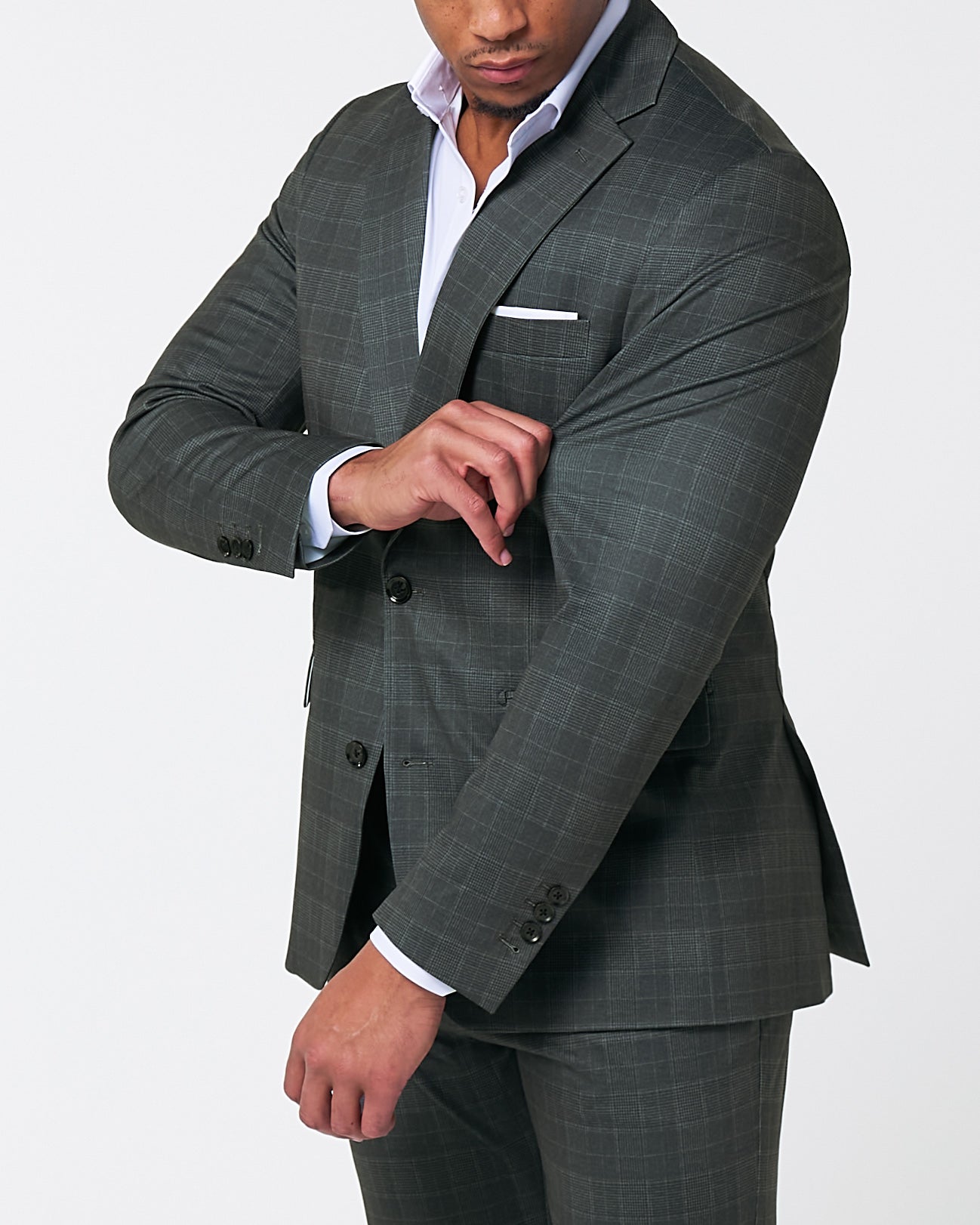 Athletic Fit Stretch Suit - Charcoal Plaid