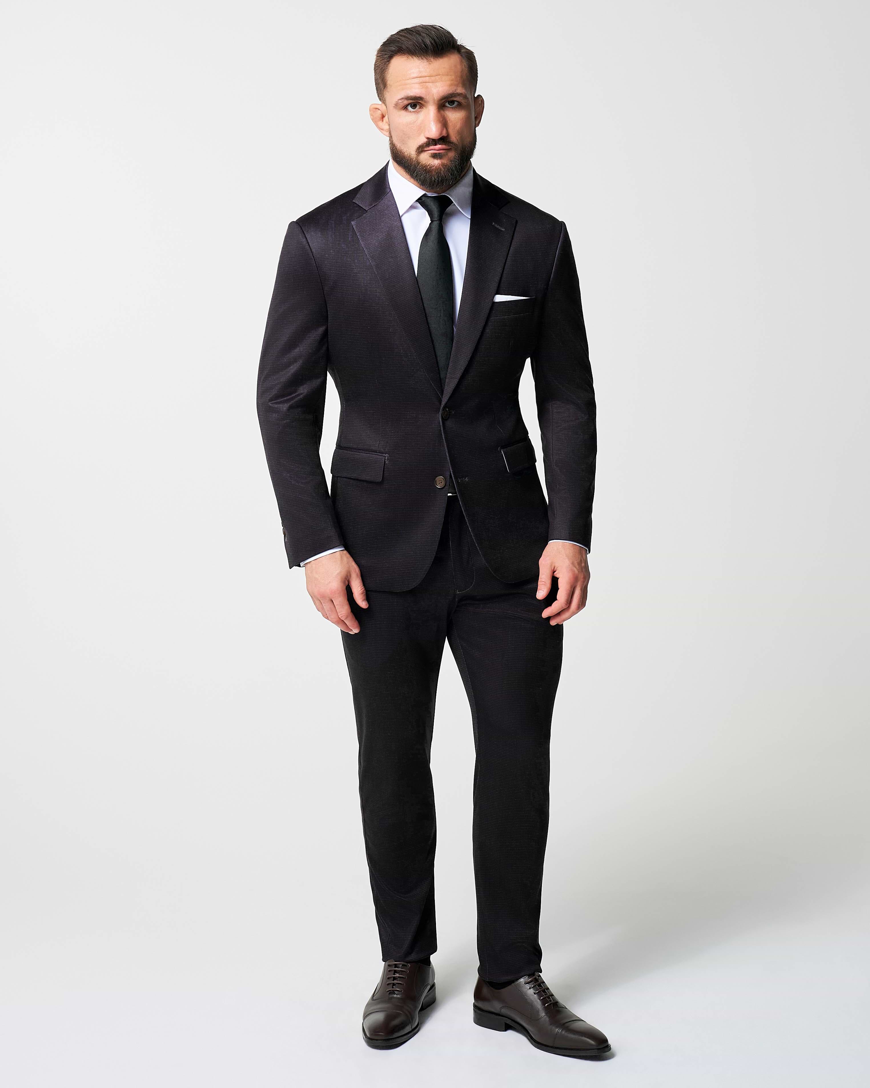 Athletic Fit Stretch Suit - Deep Burgundy Microcheck