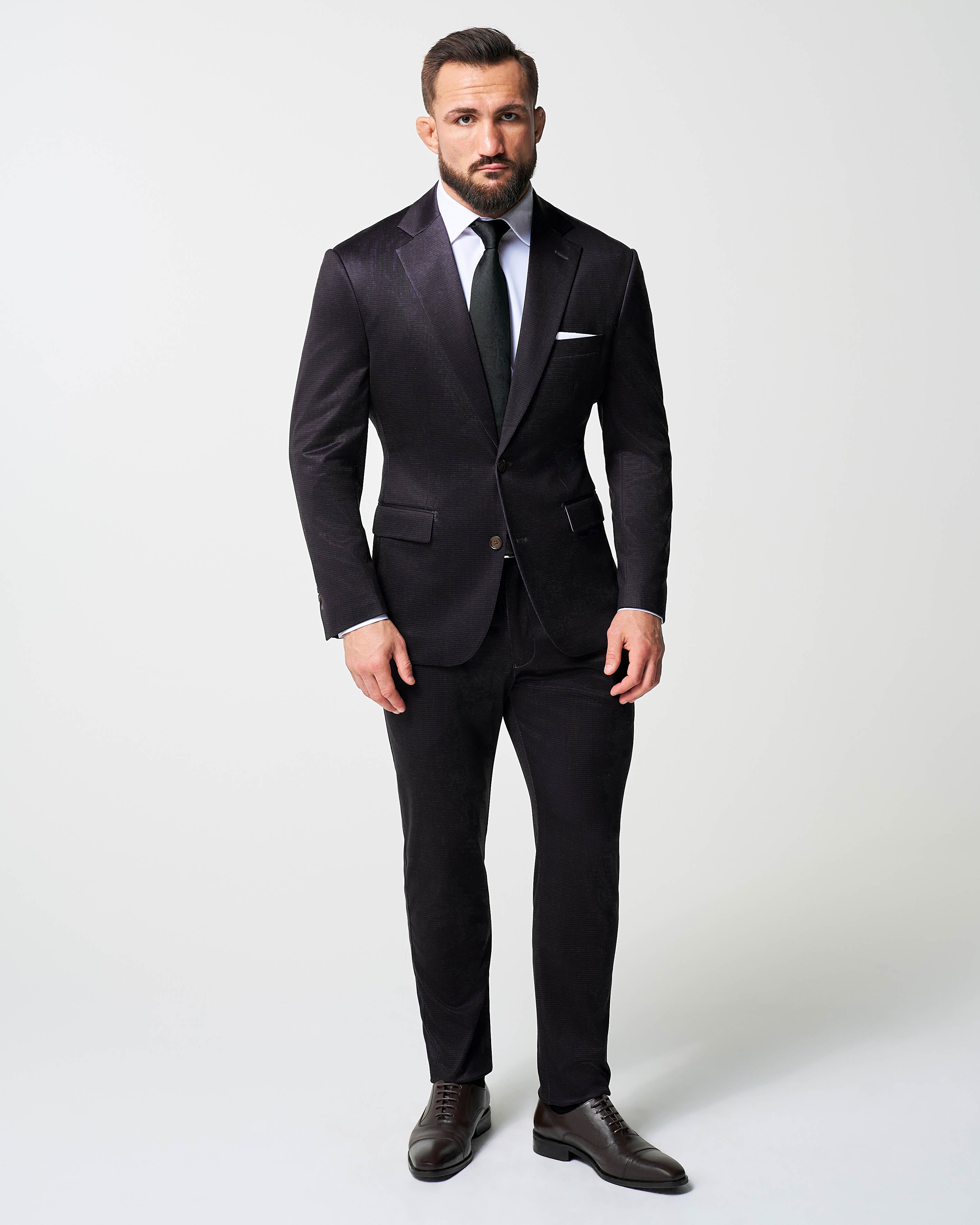 Athletic Fit Stretch Suit - Deep Burgundy Microcheck