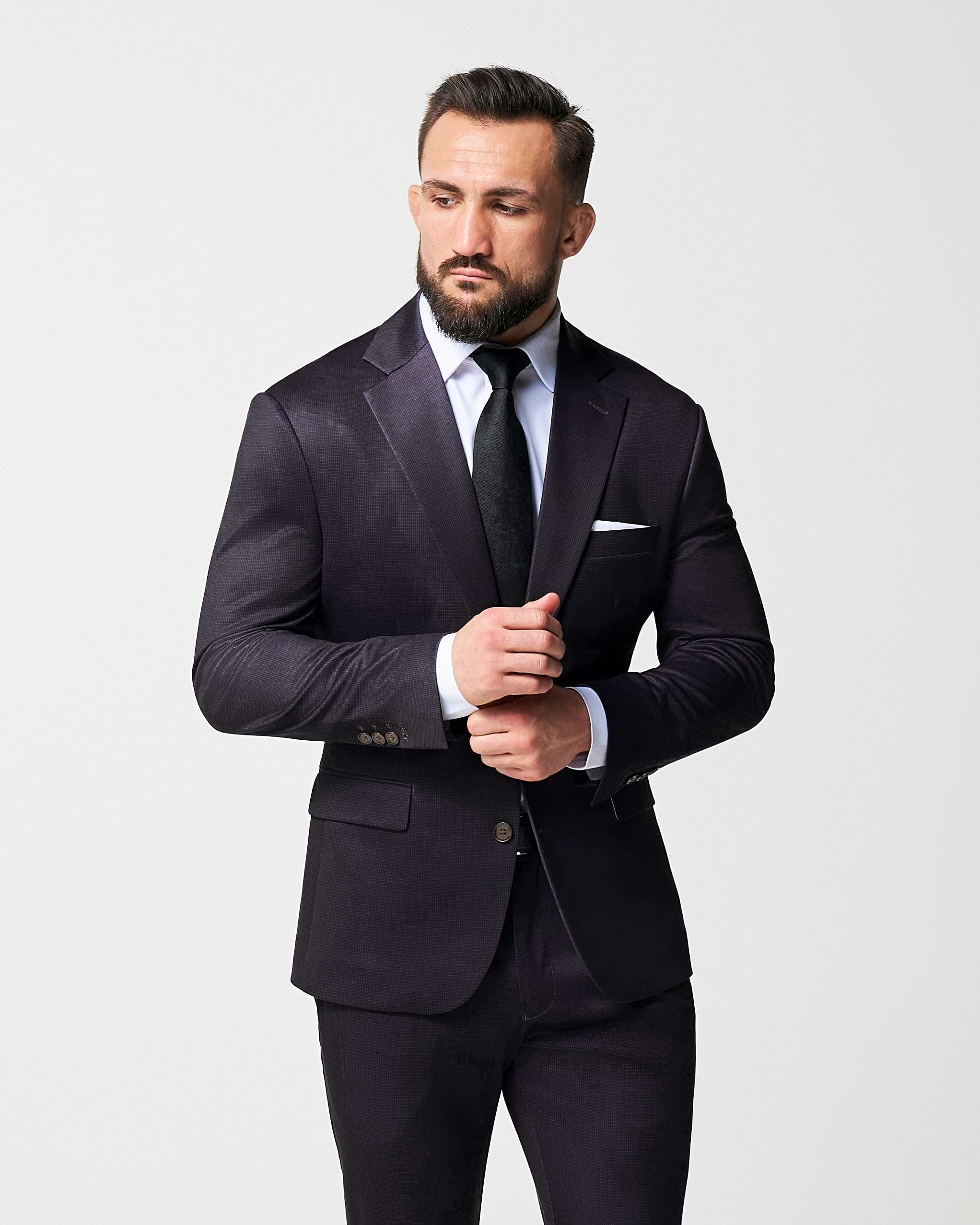 Athletic Fit Stretch Suit - Deep Burgundy Microcheck