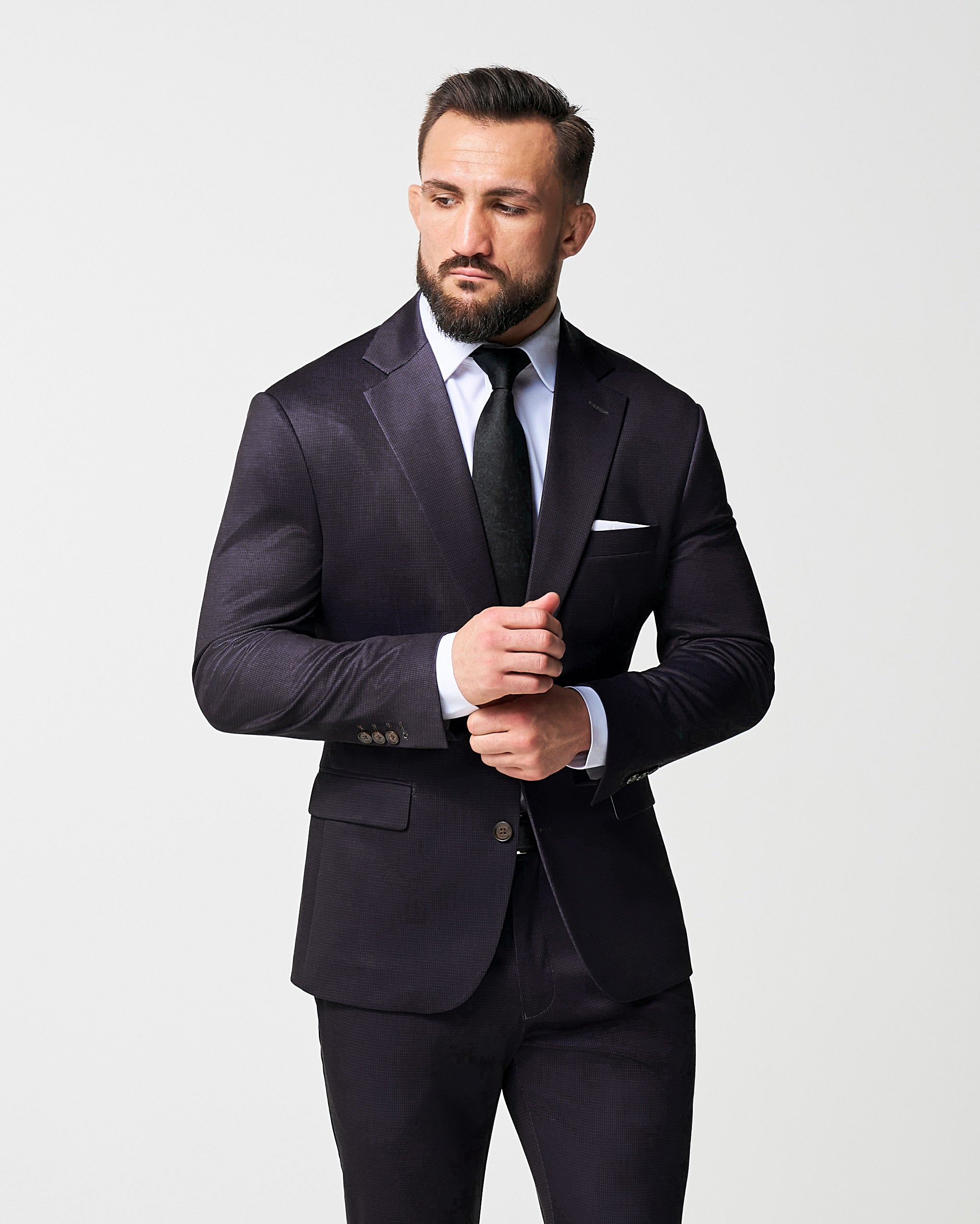 Athletic Fit Stretch Suit - Deep Burgundy Microcheck