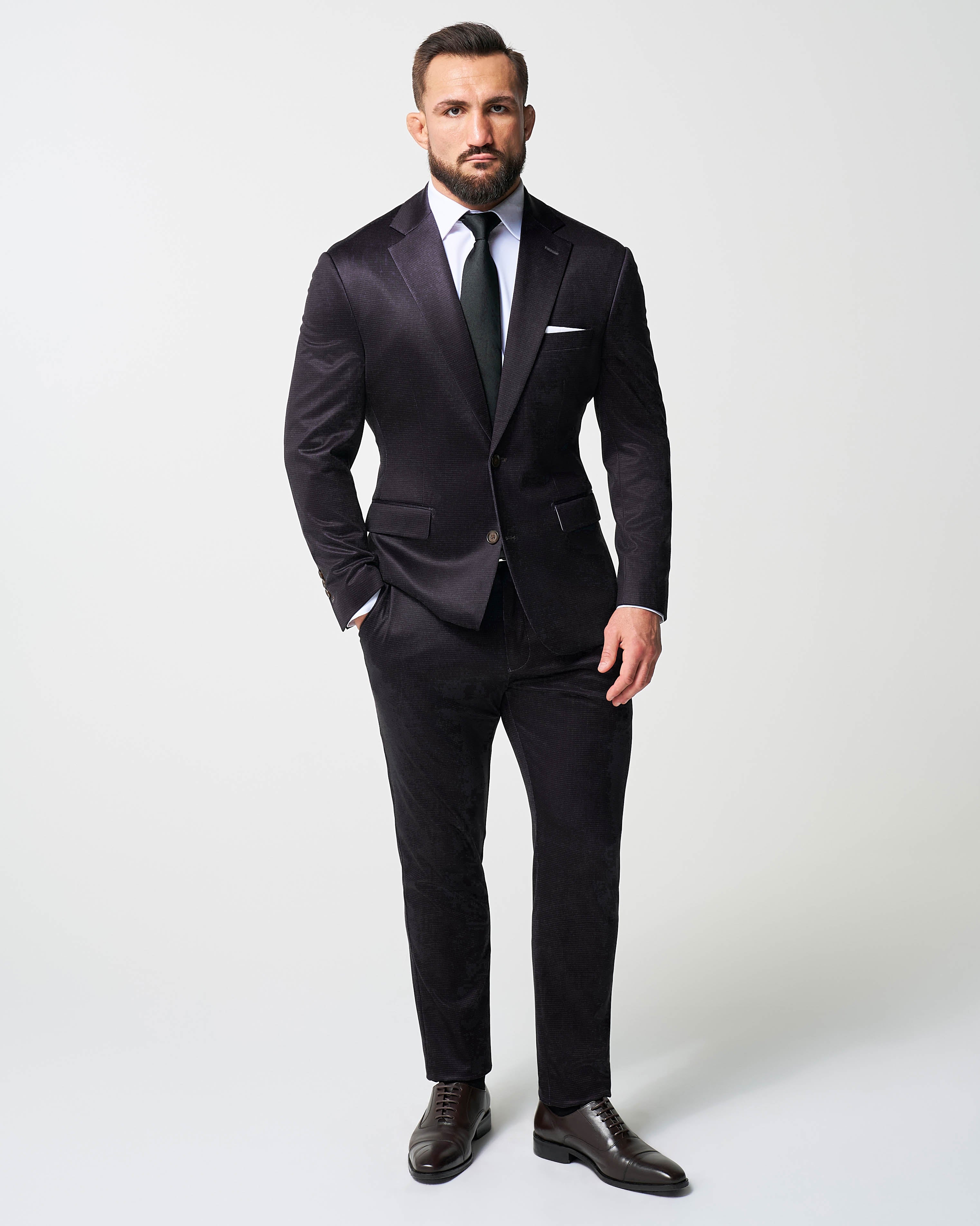 Athletic Fit Stretch Suit - Deep Burgundy Microcheck