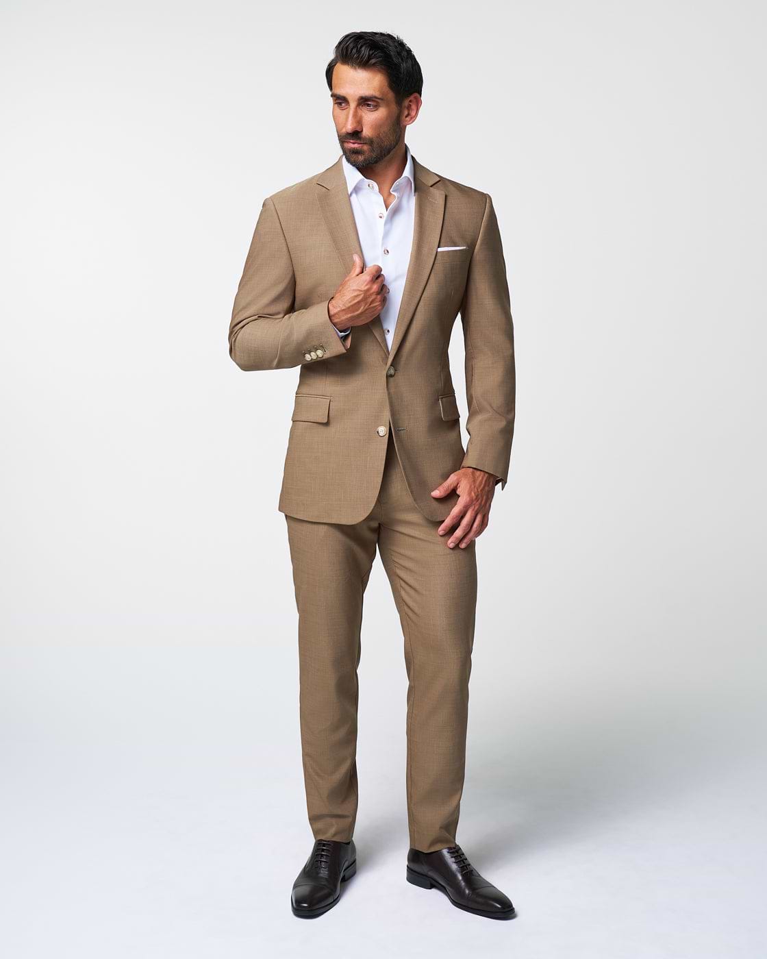 Athletic Fit Stretch Suit Pants - Heathered Cappuccino