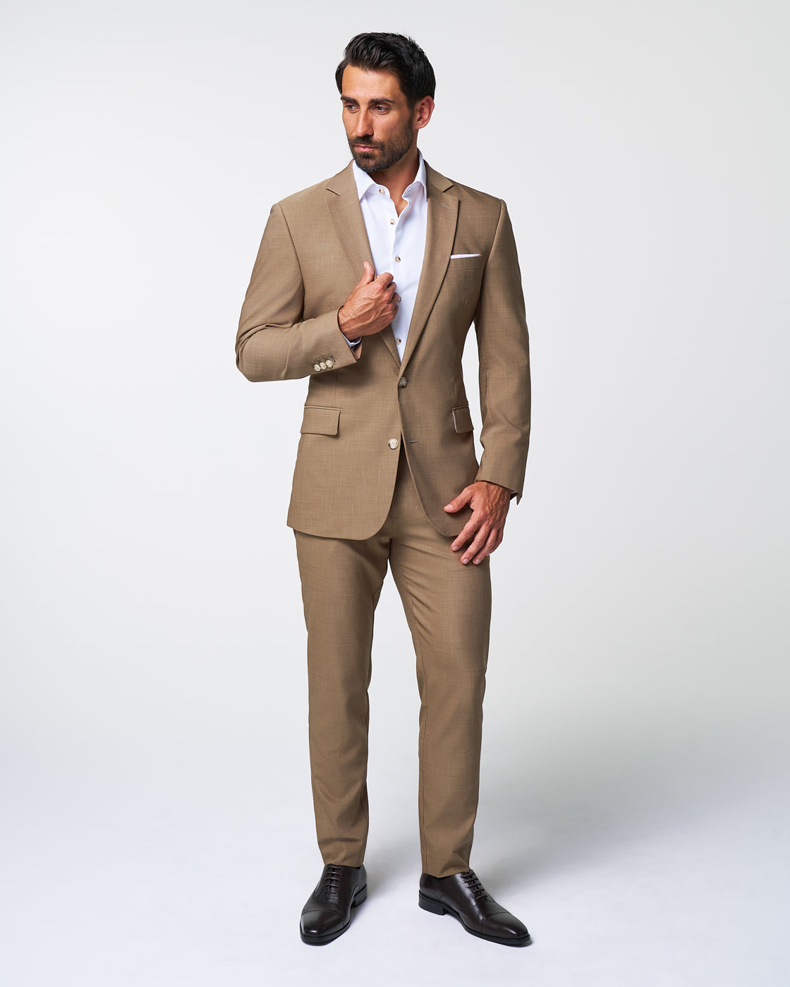 Athletic Fit Stretch Suit Pants - Heathered Cappuccino