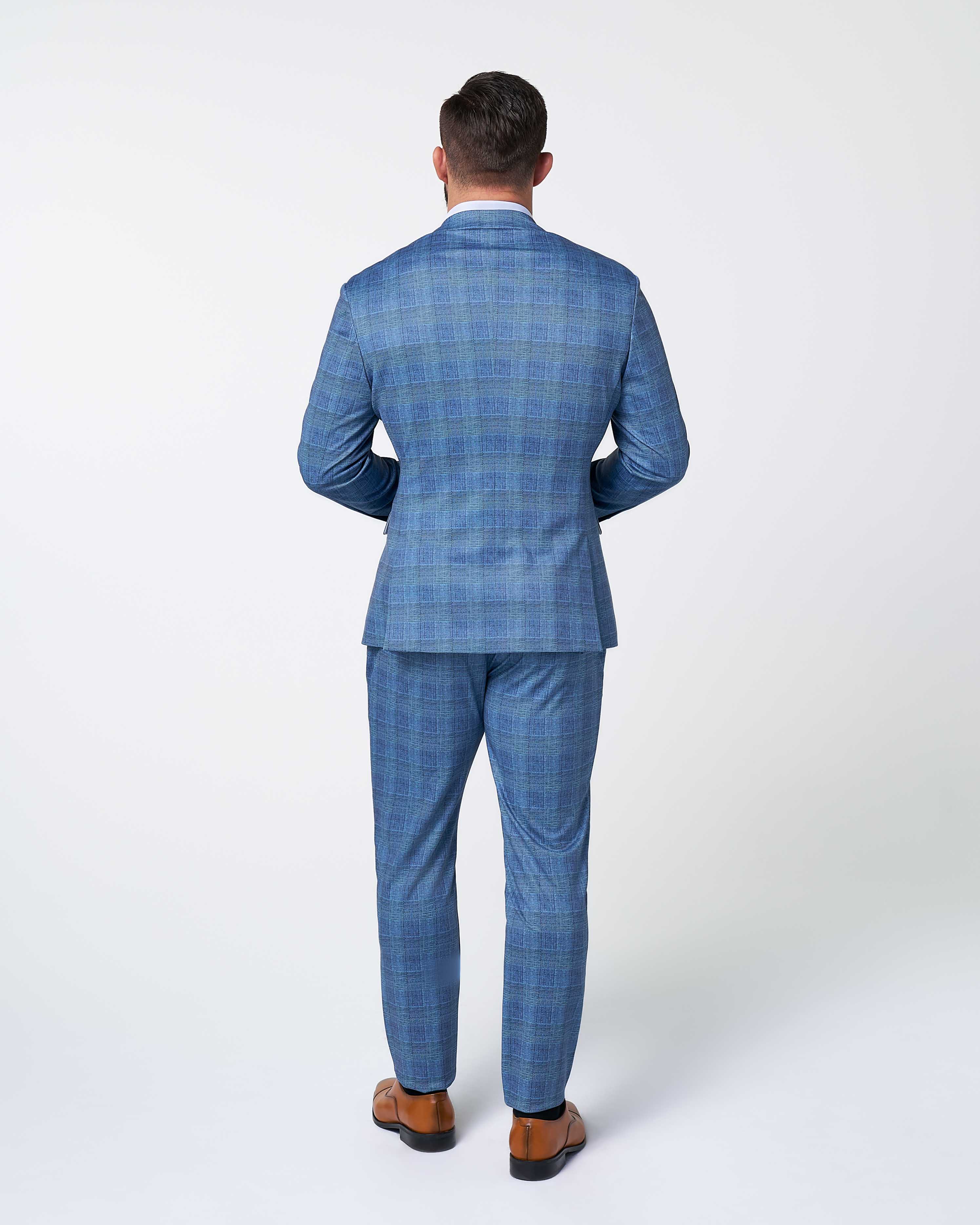 Athletic Fit Stretch Suit - Electric Blue Plaid