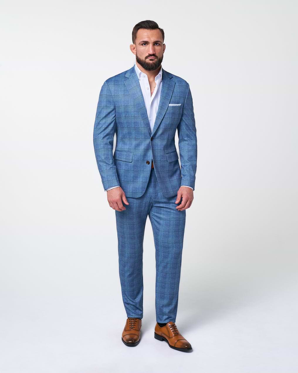 Athletic Fit Stretch Suit - Electric Blue Plaid