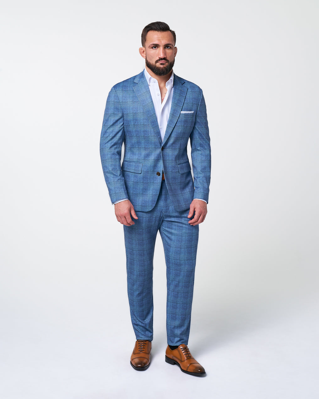 Athletic Fit Stretch Suit - Electric Blue Plaid