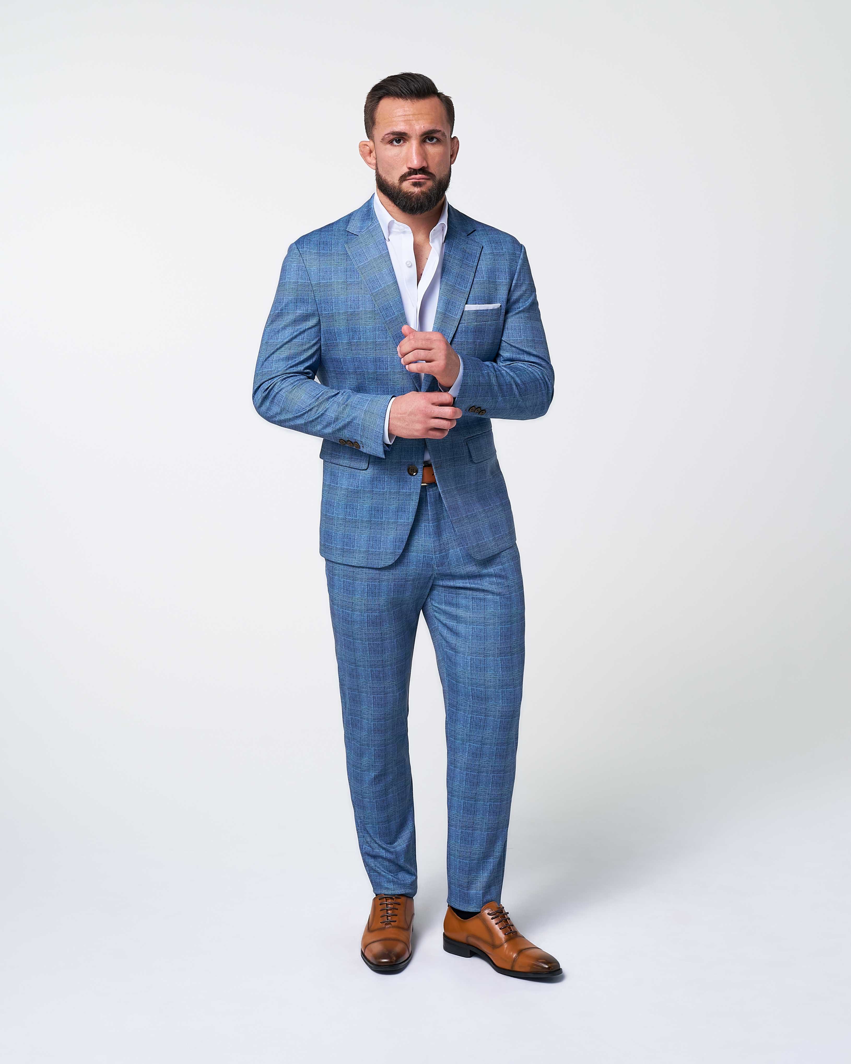 Athletic Fit Stretch Suit - Electric Blue Plaid