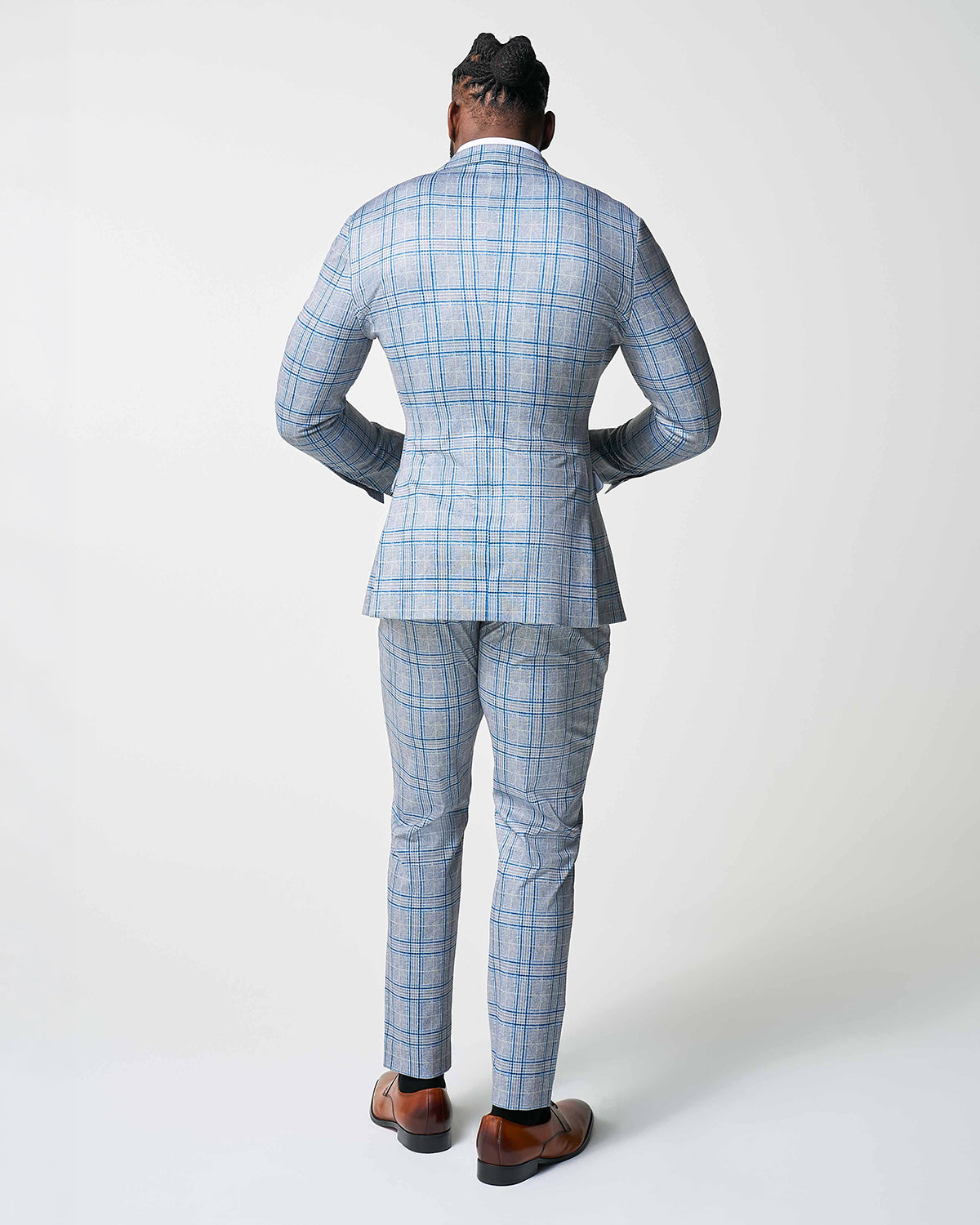Athletic Fit Stretch Suit - Grey & Royal Blue Plaid