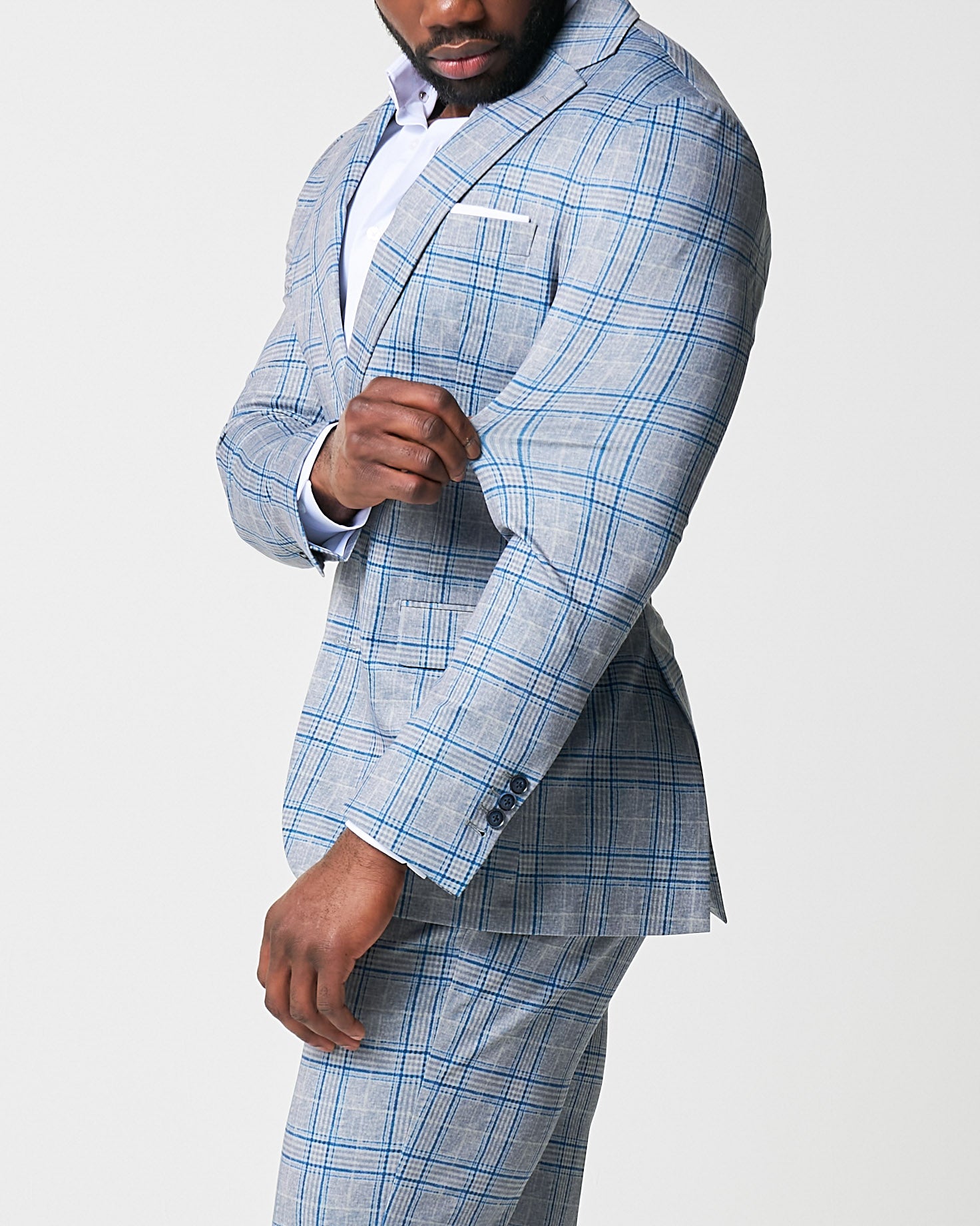 Athletic Fit Stretch Blazer - Grey & Royal Blue Plaid