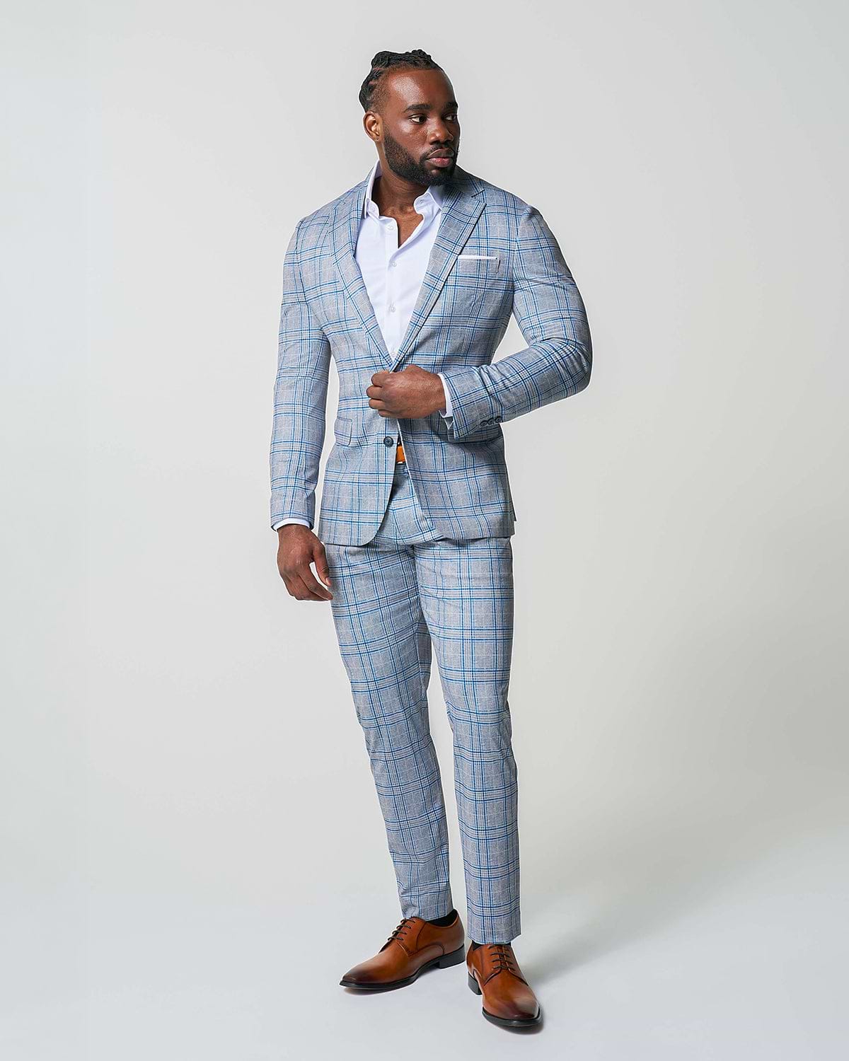 Athletic Fit Stretch Blazer - Grey & Royal Blue Plaid