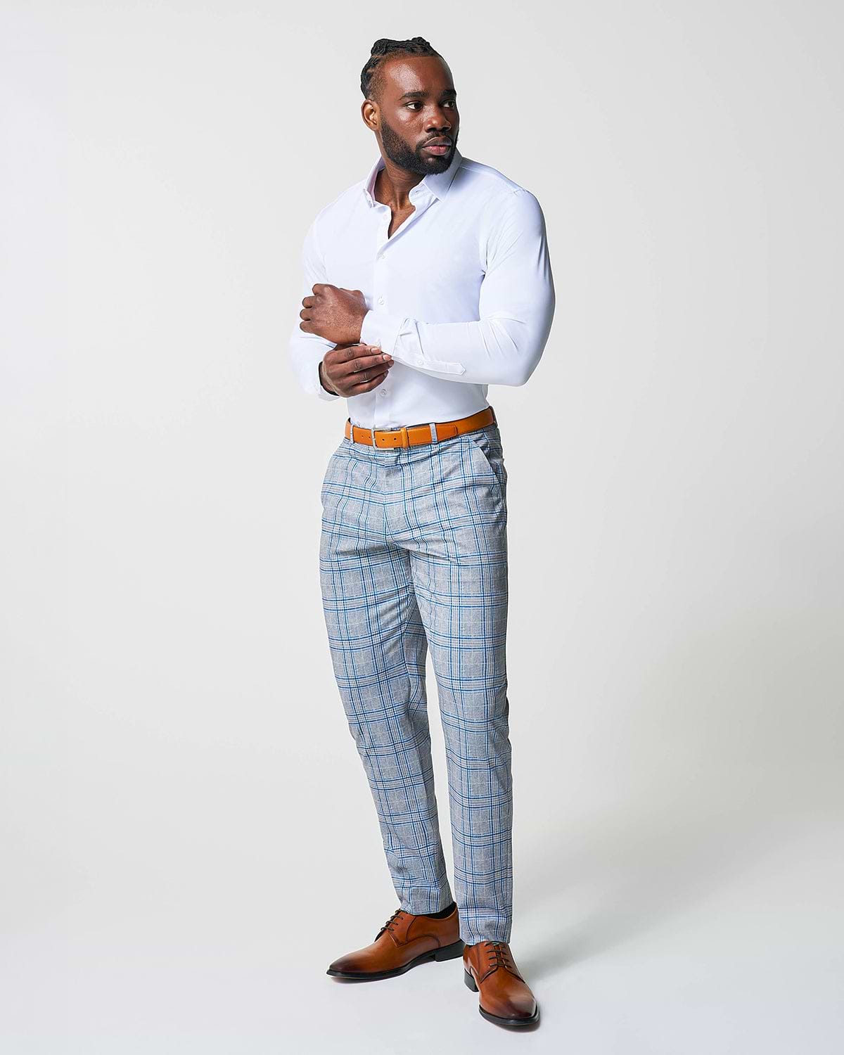 Athletic Fit Stretch Suit - Grey & Royal Blue Plaid