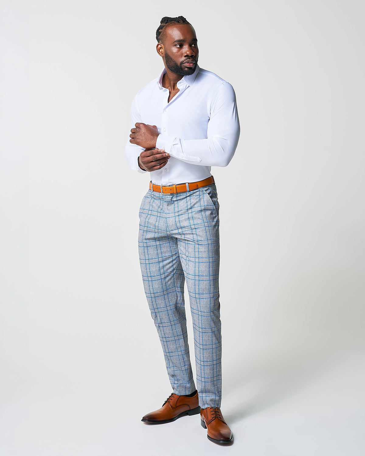 Athletic Fit Stretch Suit - Grey & Royal Blue Plaid