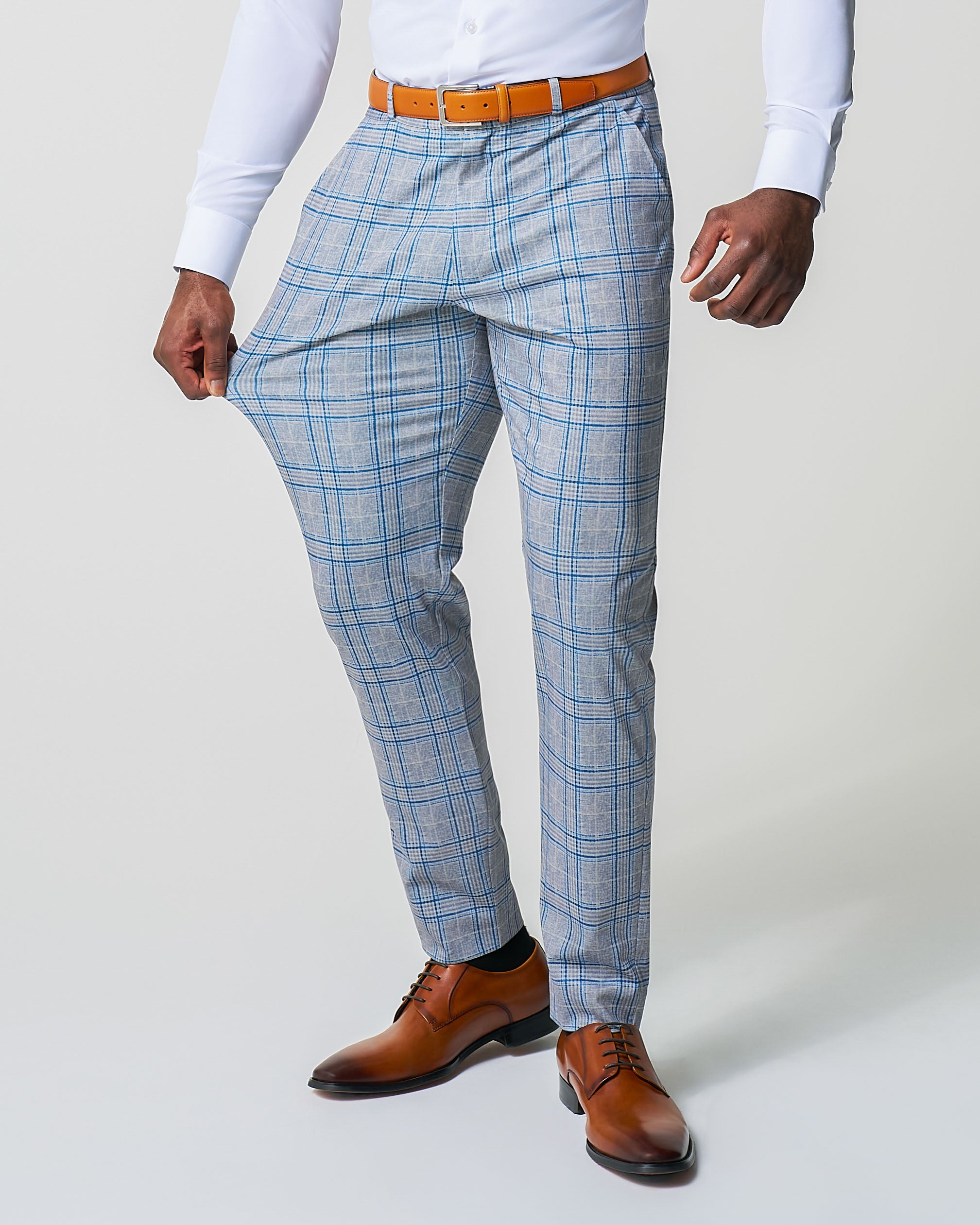 Athletic Fit Stretch Suit - Grey & Royal Blue Plaid